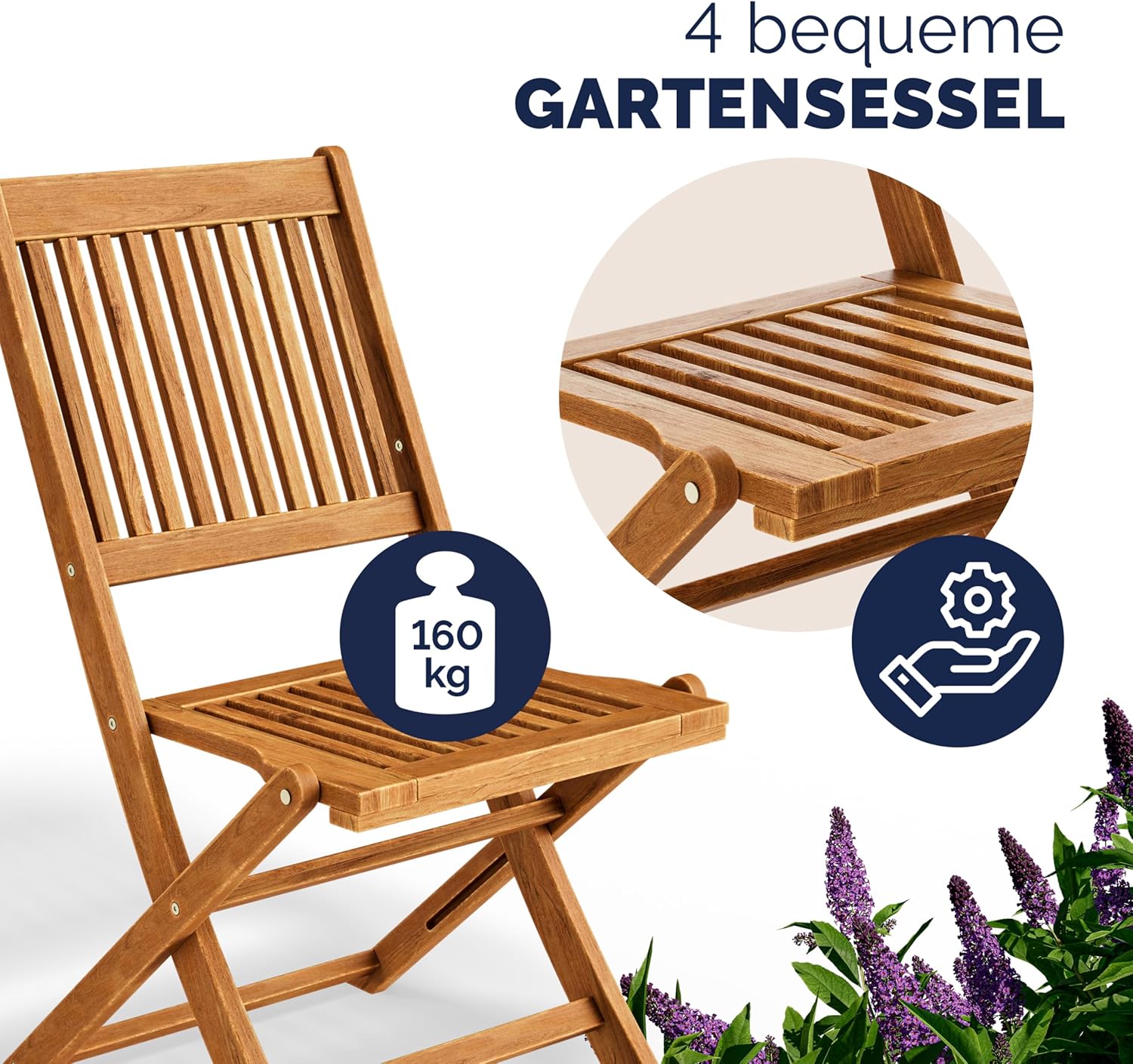 Casaria® Gartenmöbel Set Wetterfest Klappbar Akazie 5-TLG. FSC®-Zertifiziert Holz 160kg Belastbarkeit Garten Terrasse Balkonmöbel 120x70cm Möbelset 4 Personen