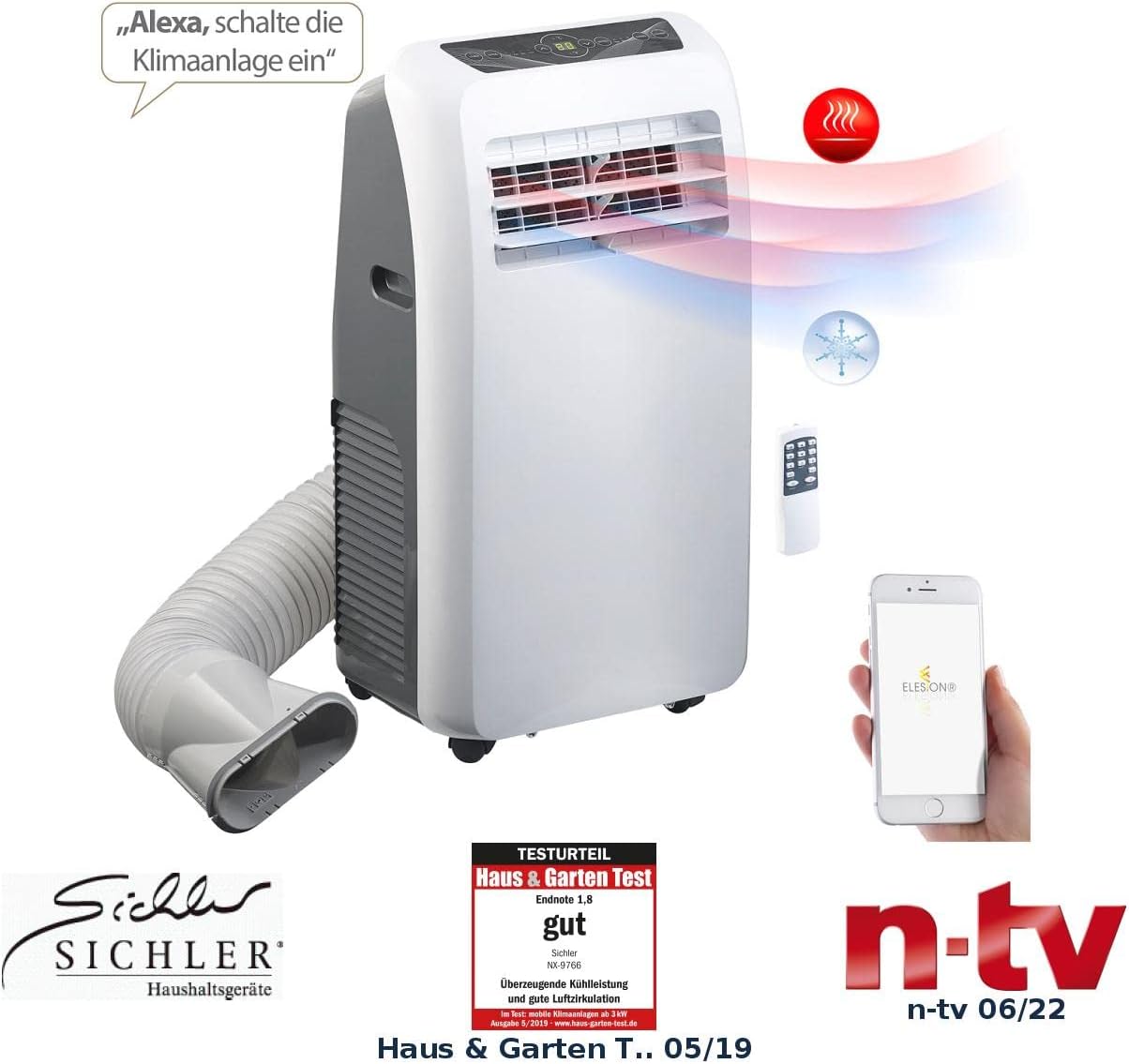 Sichler Haushaltsgeräte Klimaanlage mit App: Klimaanlage, Heiz-Funktion, 12.000 BTU/h, 3.500 W (Versandrückläufer) (Raum, Smarte, Kühler)