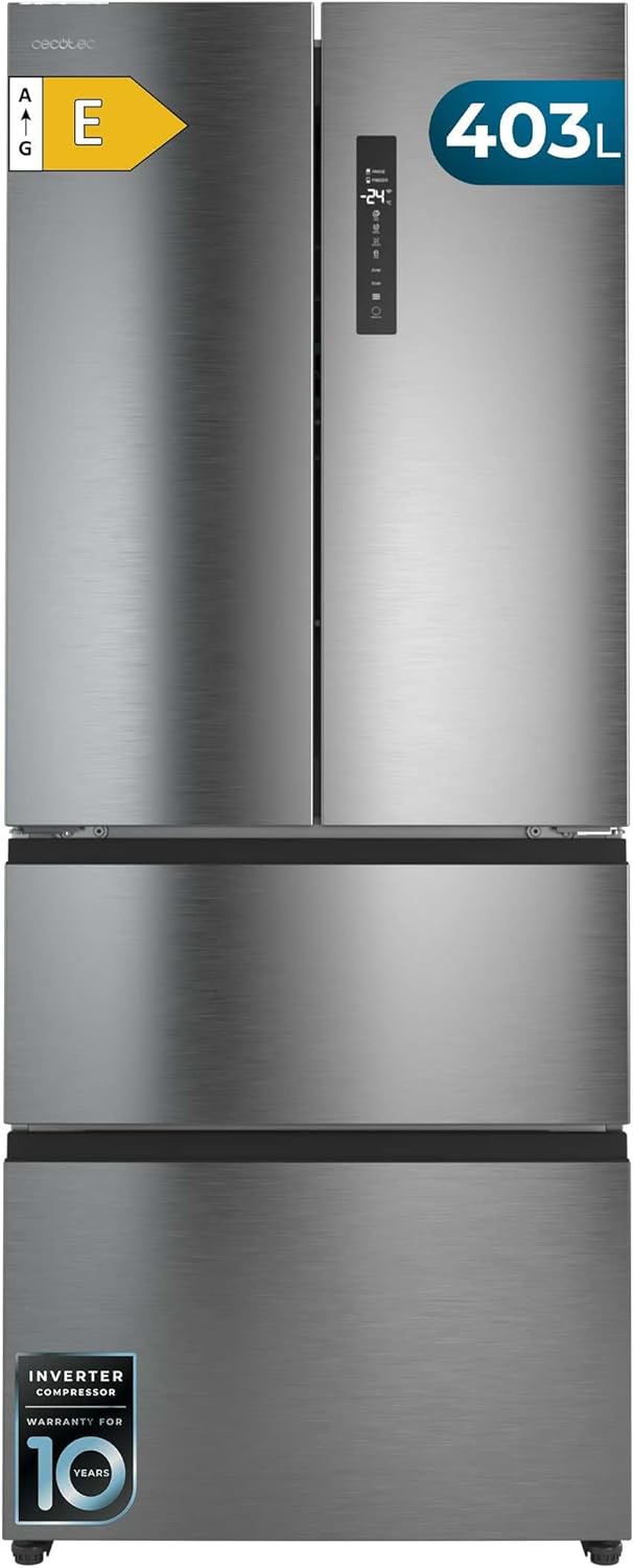 Cecotec Kühlschrank Französische Tür Total No Frost Bolero CoolMarket F2D 403 Inox E, Extra Kapazität Max 403 L, Höhe 170 cm und 70 cm Breite, FreshNessFlexHub Schublade, Inverter-Kompressor