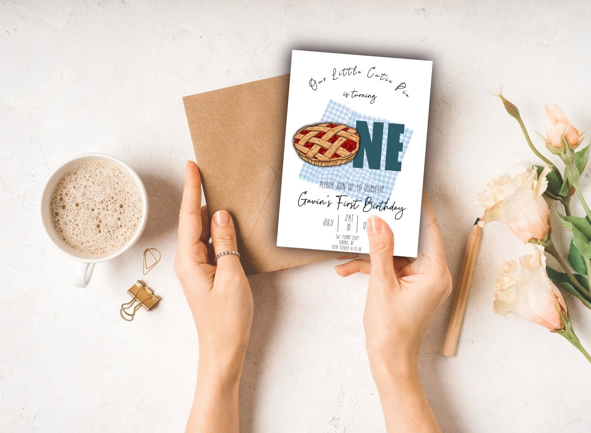 Cutie Pie! Birthday Invitation Template | First Birthday Cutie Pie Digital Invitation Template