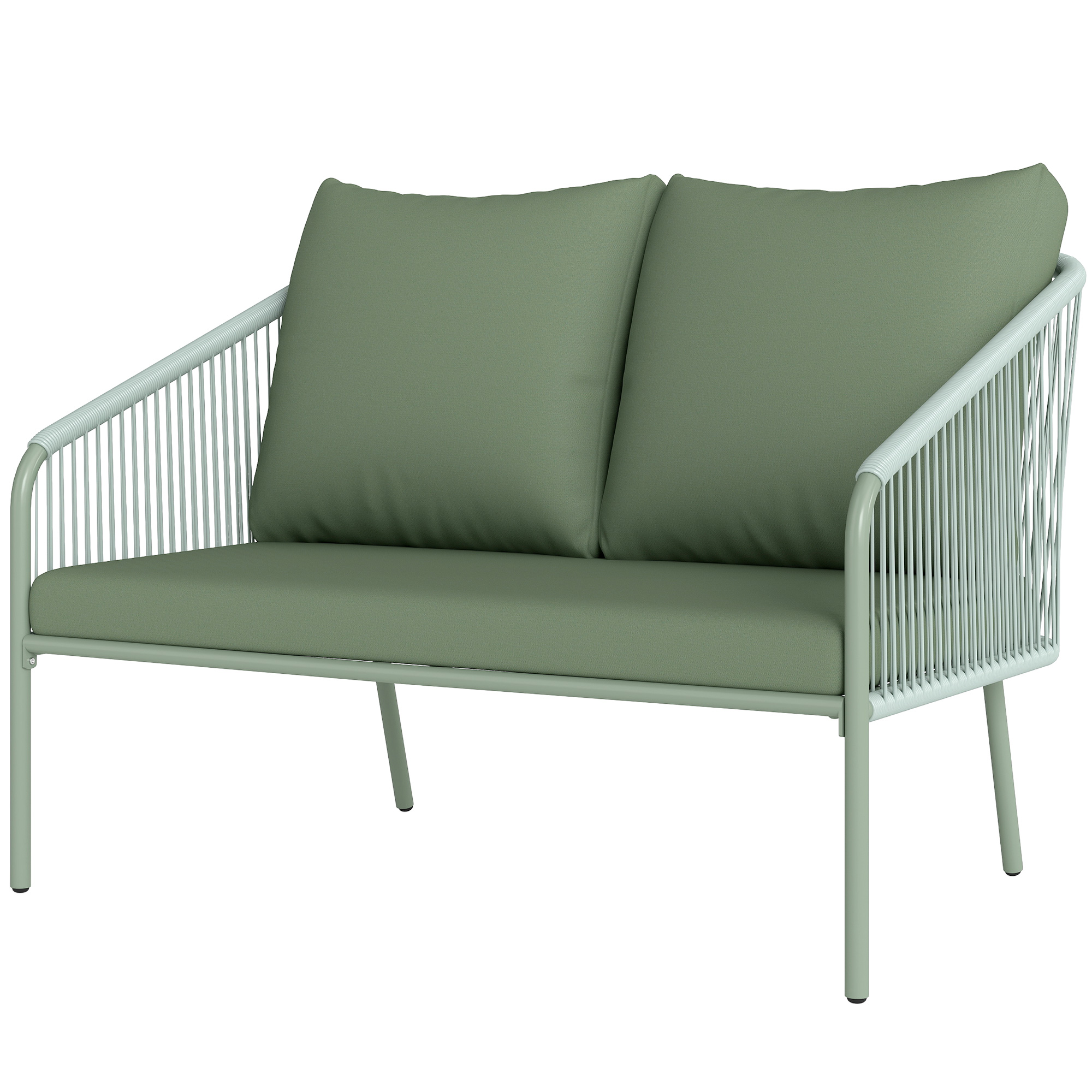 Outsunny Tuinsofa met Kussens Tweezitter Rotan Loungebank voor Buiten Balkon 112 x 72 x 76 cm Groen