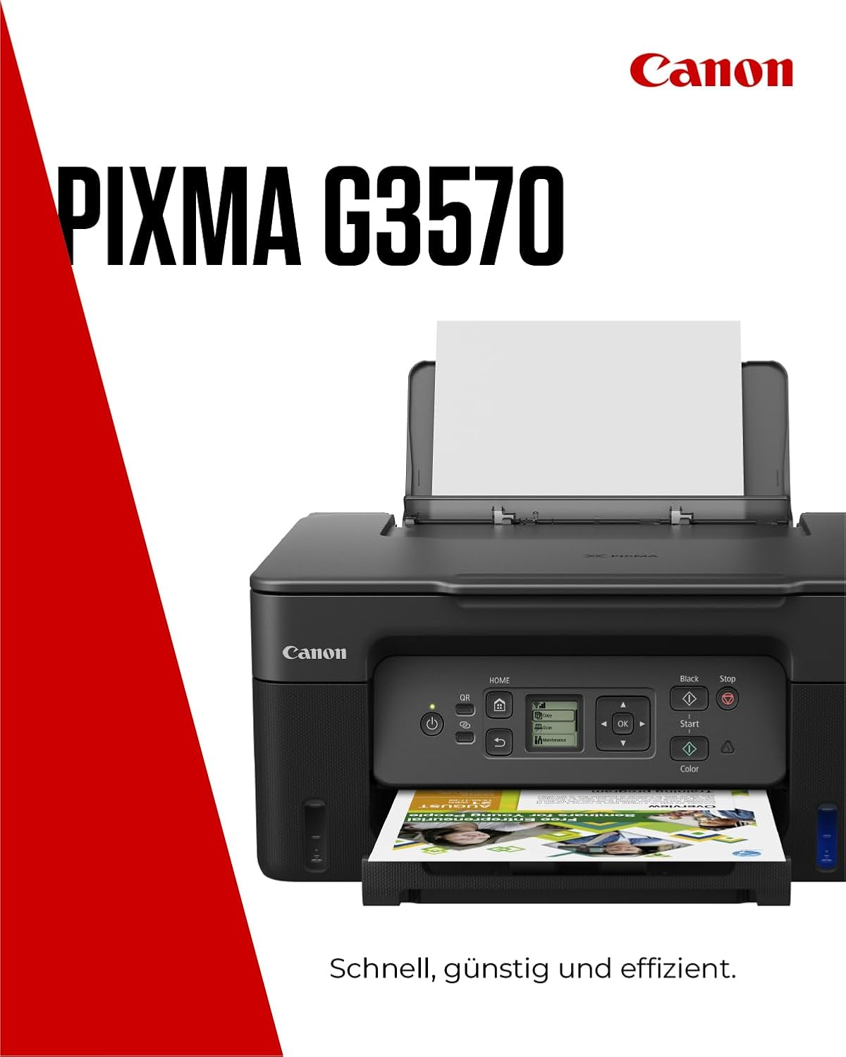 Canon PIXMA G3570 MegaTank 3in1 Multifunktionsgerät DIN A4 (Scanner, Kopierer, Drucker, Farbtintenstrahldrucker, USB, WLAN, Print App, Cloud, LC Display), schwarz/grau
