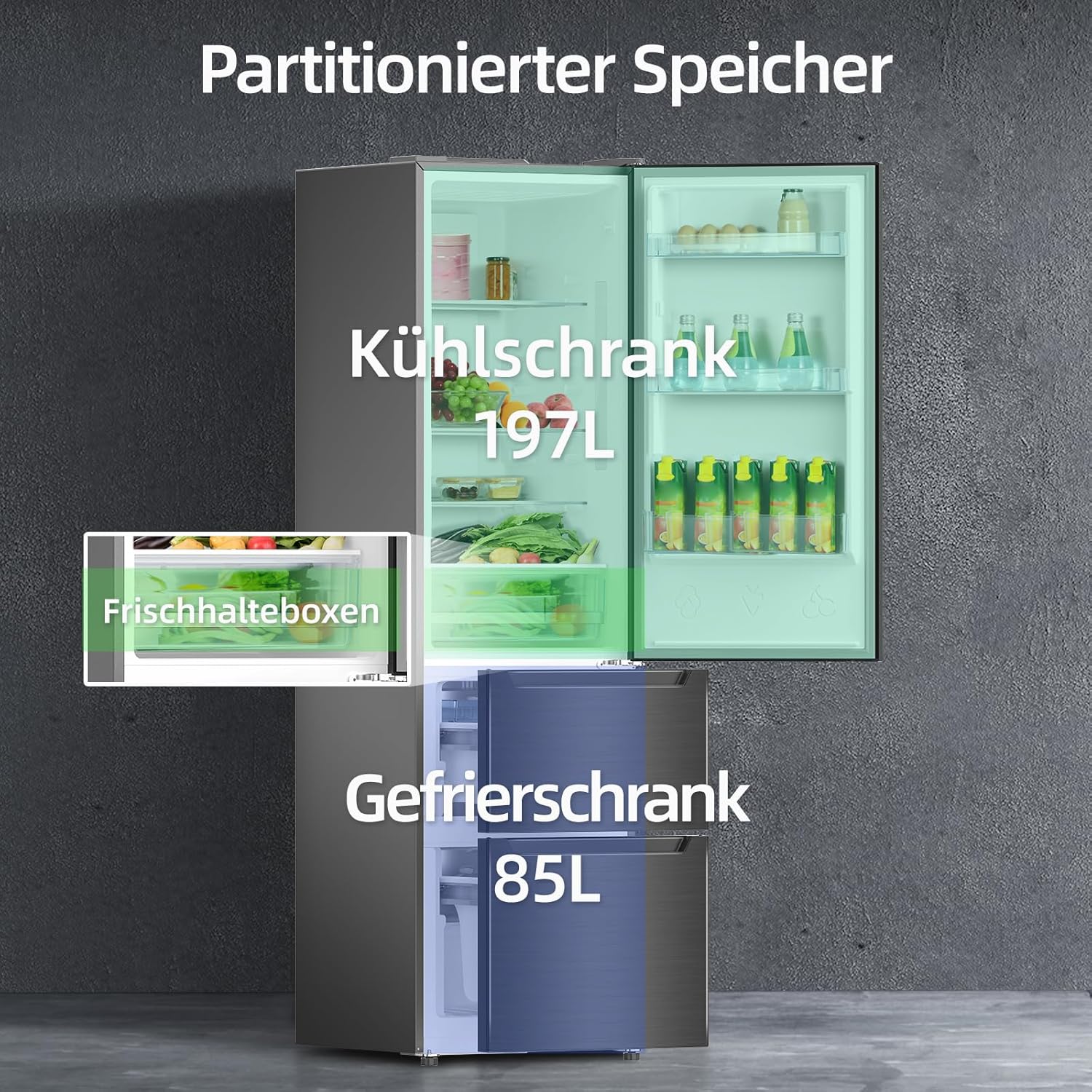 CHIQ CTT107BC Kühlschrank Klein 107 Liter, Höhe 84cm, Tiefe 55cm, Platzbedarf nur 0,3 ㎡, Mikro-Gefrierfach, Vario Box, 7 Temperaturregelstufen, geräuscharm, 87 kWh/Jahr, Schwarz