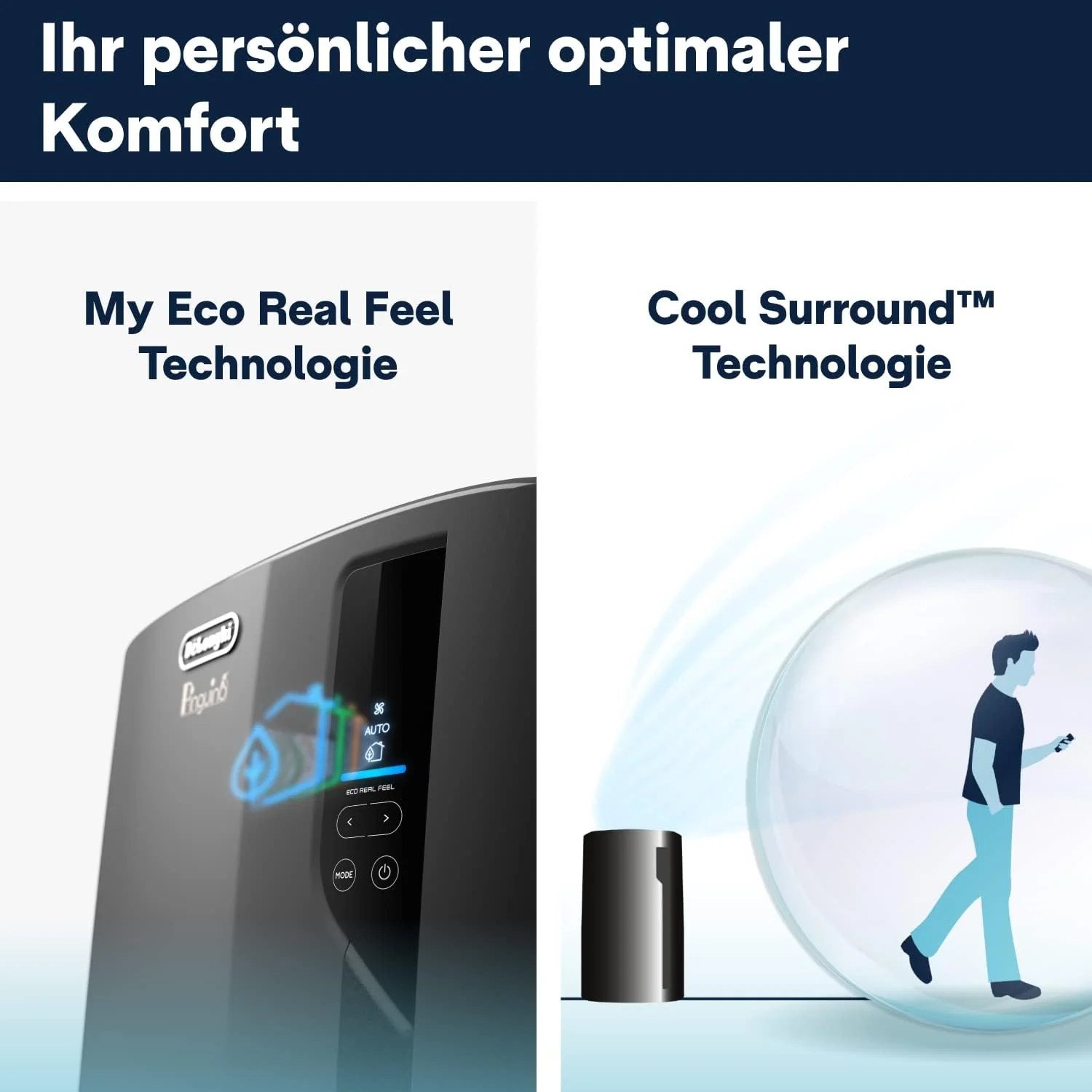 De'Longhi Pinguino PAC EL112 CST mobiele airconditioner met afvoerslang, airconditioning voor ruimtes tot 110 m3, luchtontvochtiger, ventilatiefunctie, 24-uurs timer, zwart