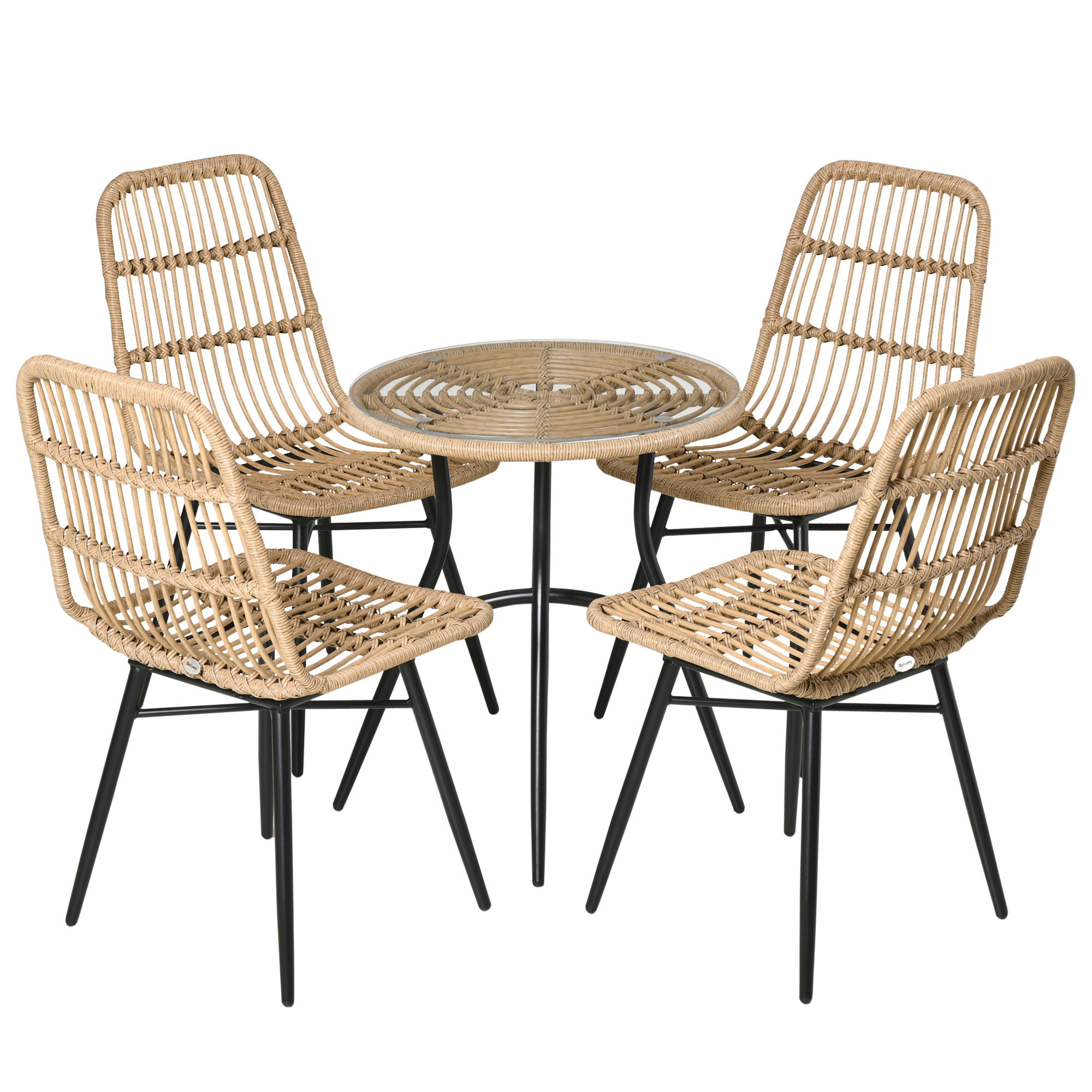 Outsunny 5-delige Polyrattan tuinmeubelset, eettafel met 4 stoelen, tuinmeubel met bijzettafel, tuinset, buiten, metaal, naturel
