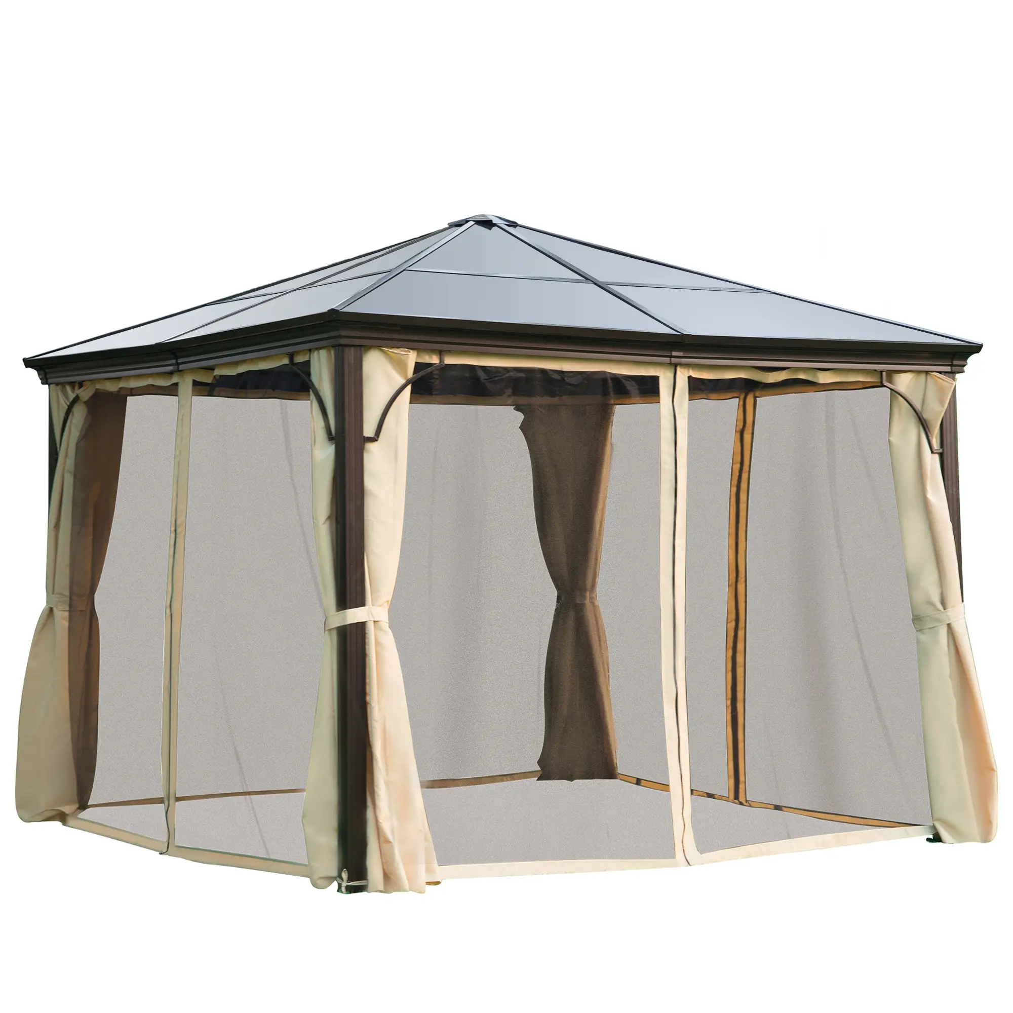 Outsunny Gartenpavillon Hardtop mit Polycarbonat-Dach Fliegennetz Alu