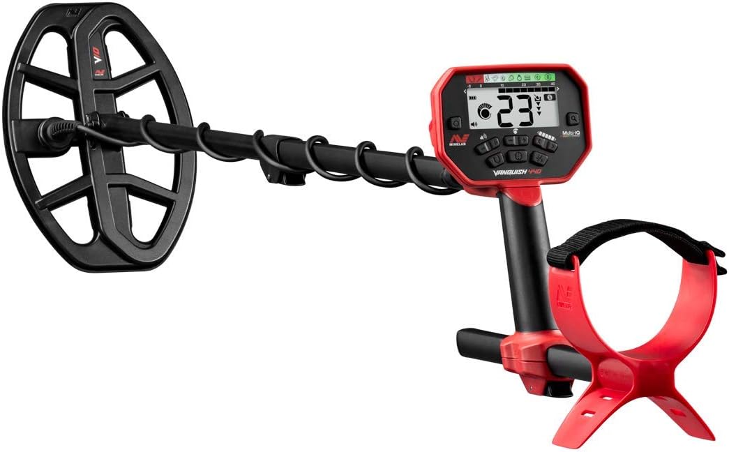 Minelab Vanquish 440 Multi-Frequency Pinpointing Metal Detector for Adults with V10 10"x7" Double-D Waterproof Coil (4 Detect Modes  Wired Headphones & Rain Cover Included)