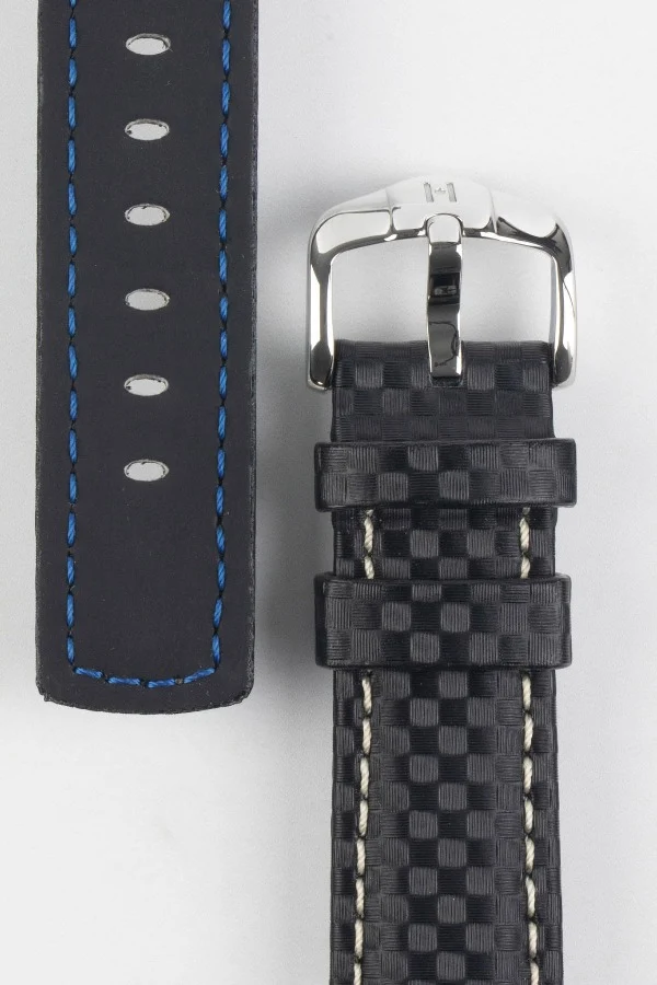 Hirsch CARBON Embossed Water-Resistant Leather Watch Strap in BLACK