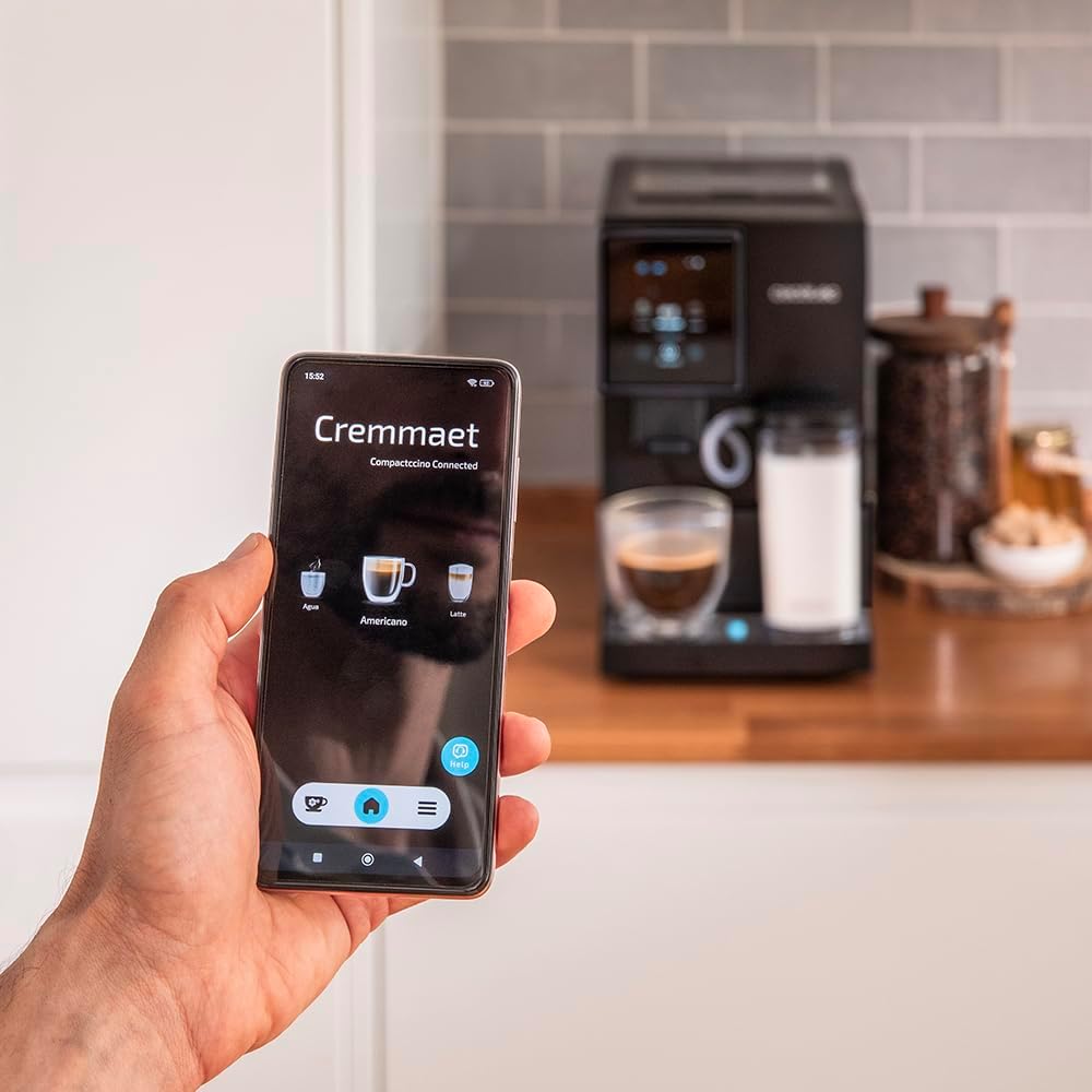Cecotec Kompakte Superautomatische Kaffeemaschine mit Wifi Cremmaet Compactccino Connected Black Rose. 1350W, 19 Bar, TFT-Bildschirm und APP, Mahlwerk, Milchtank 400 ml und 1 Liter Wasser