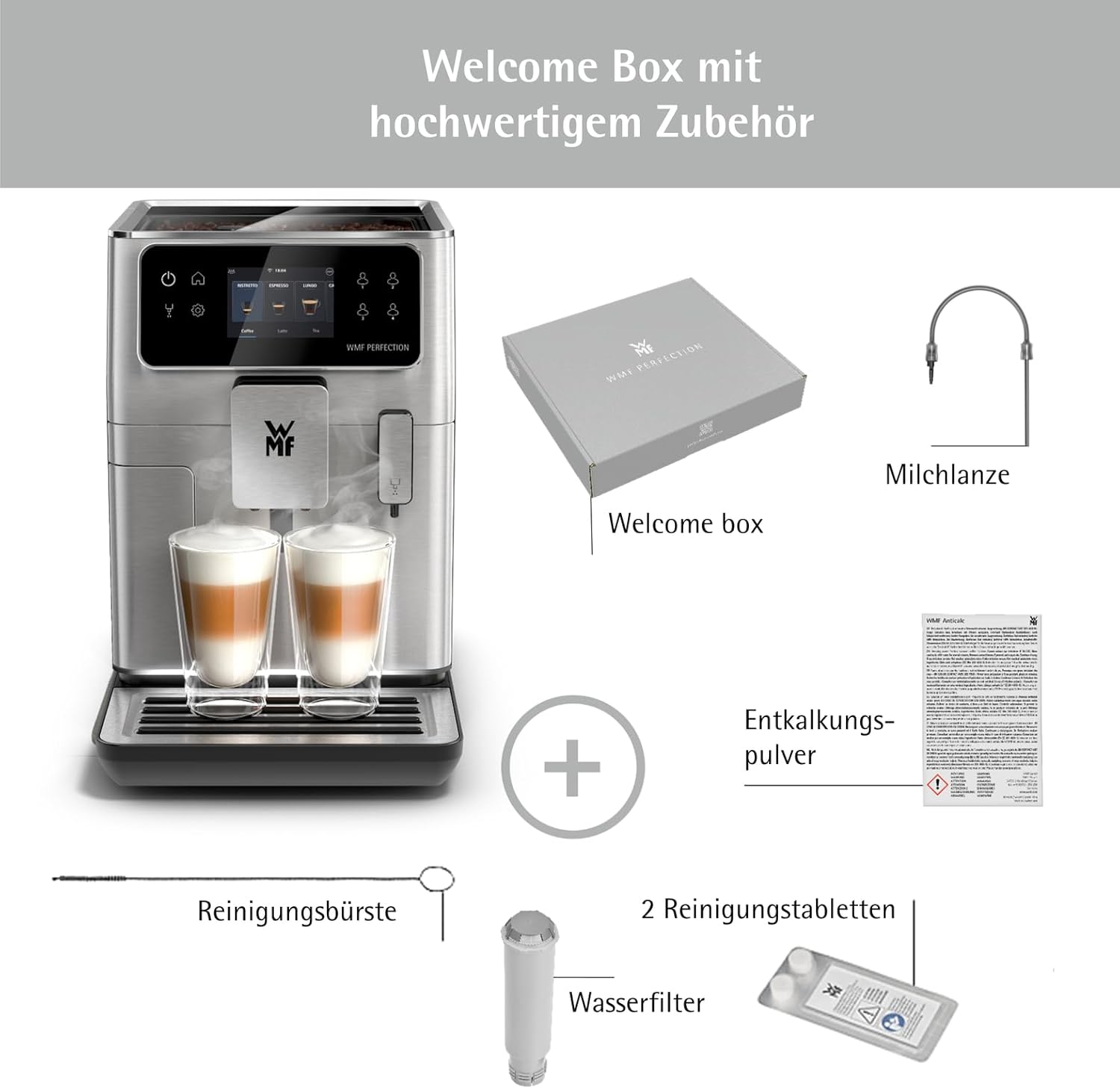 WMF Perfection 640 Kaffeevollautomat mit Milchsystem, 16 Getränkespezialitäten, Double Thermoblock, Edelstahl-Mahlwerk, Nutzerprofil Speicherung (640: WMF Perfection 640 mit Milchsystem)