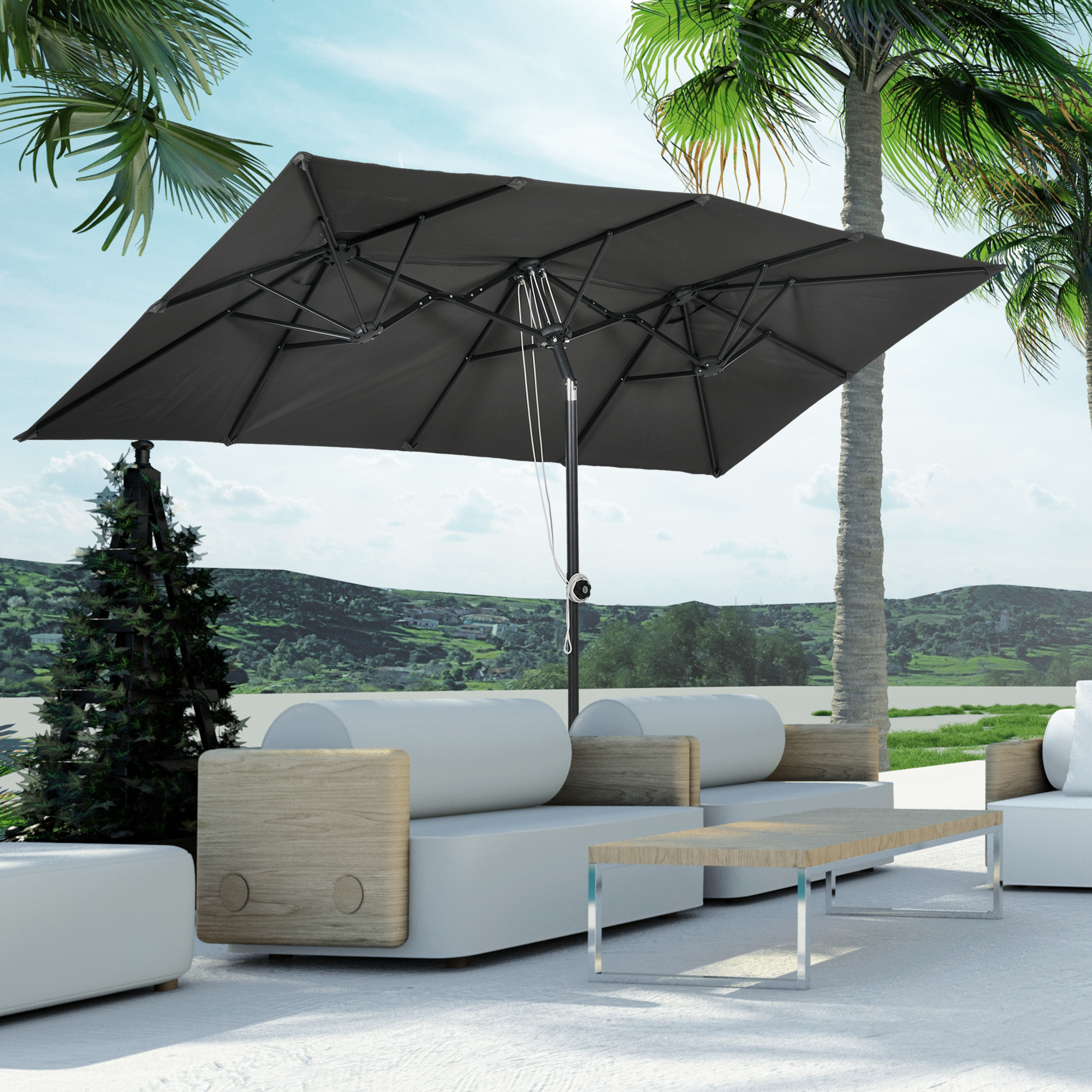 Grote parasol, verstelbaar in hoogte en kantelbaar, 150x295x170-214 cm, Grijs