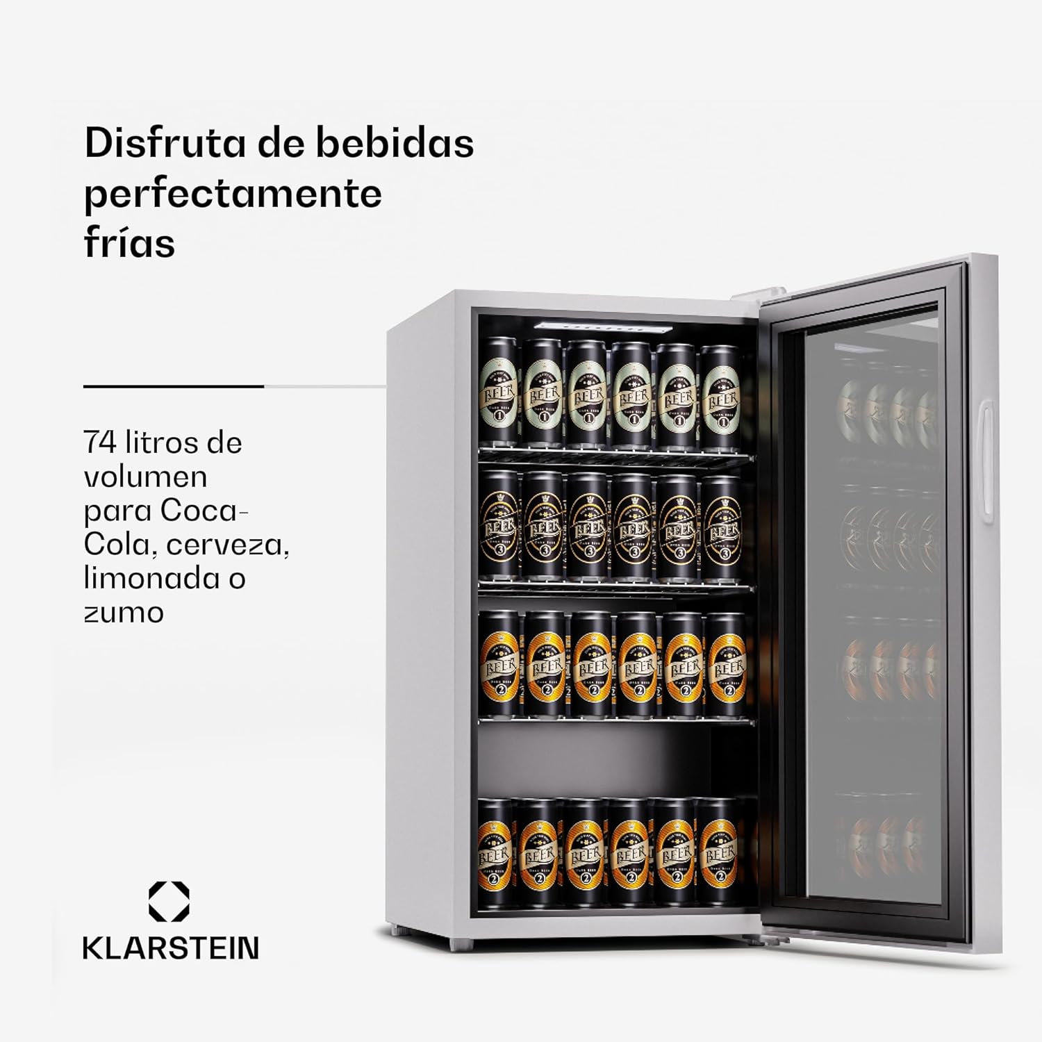 KLARSTEIN Mini Frigo de Chambre de 74L, Refrigerateur à Bière, Petit Frigo Top à Vin Portable et Silencieux, Mini Bar Intérieur/Extérieur, Affichage LCD, 5-18°C, Minibar avec Étagères Amovibles