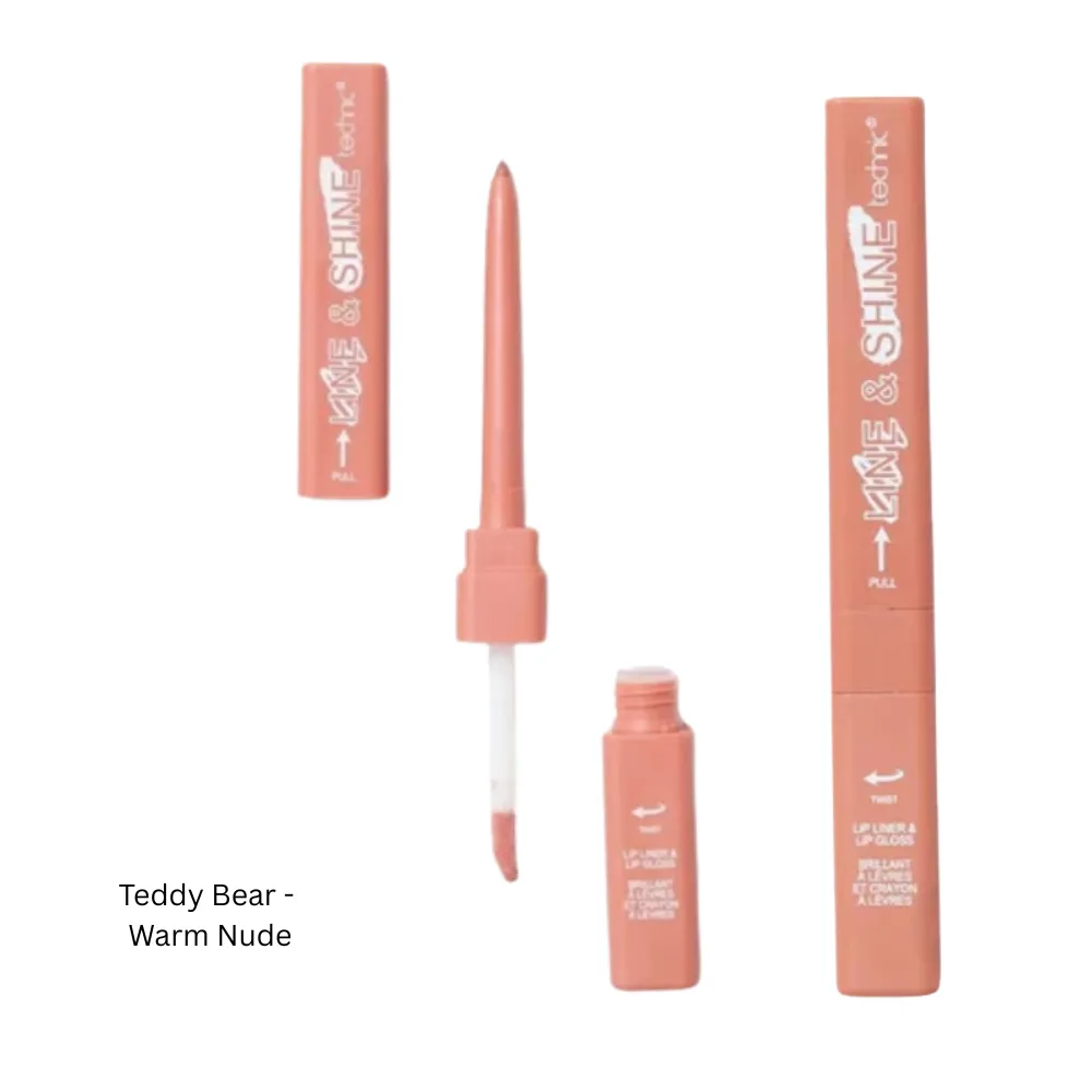 Technic Line & Shine 2-in-1 Lip Liner & Lip Gloss Duo - Hydrating, Vegan Lip Definition & Shine