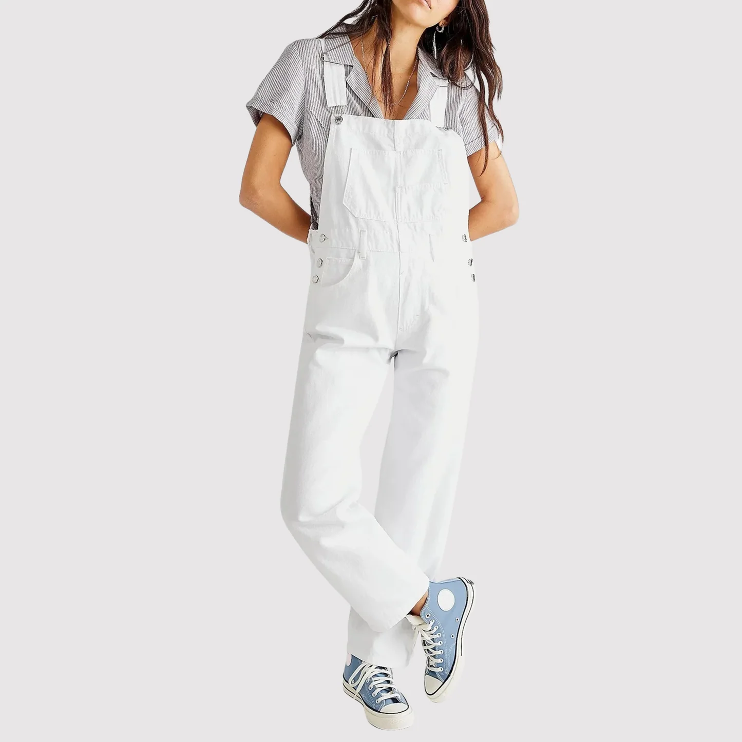 Damen Latzhose aus Denim | Klassische Jeans-Latzhose mit verstellbaren Tr?gern und Brusttasche | Bequemer Full-Length Jumpsuit