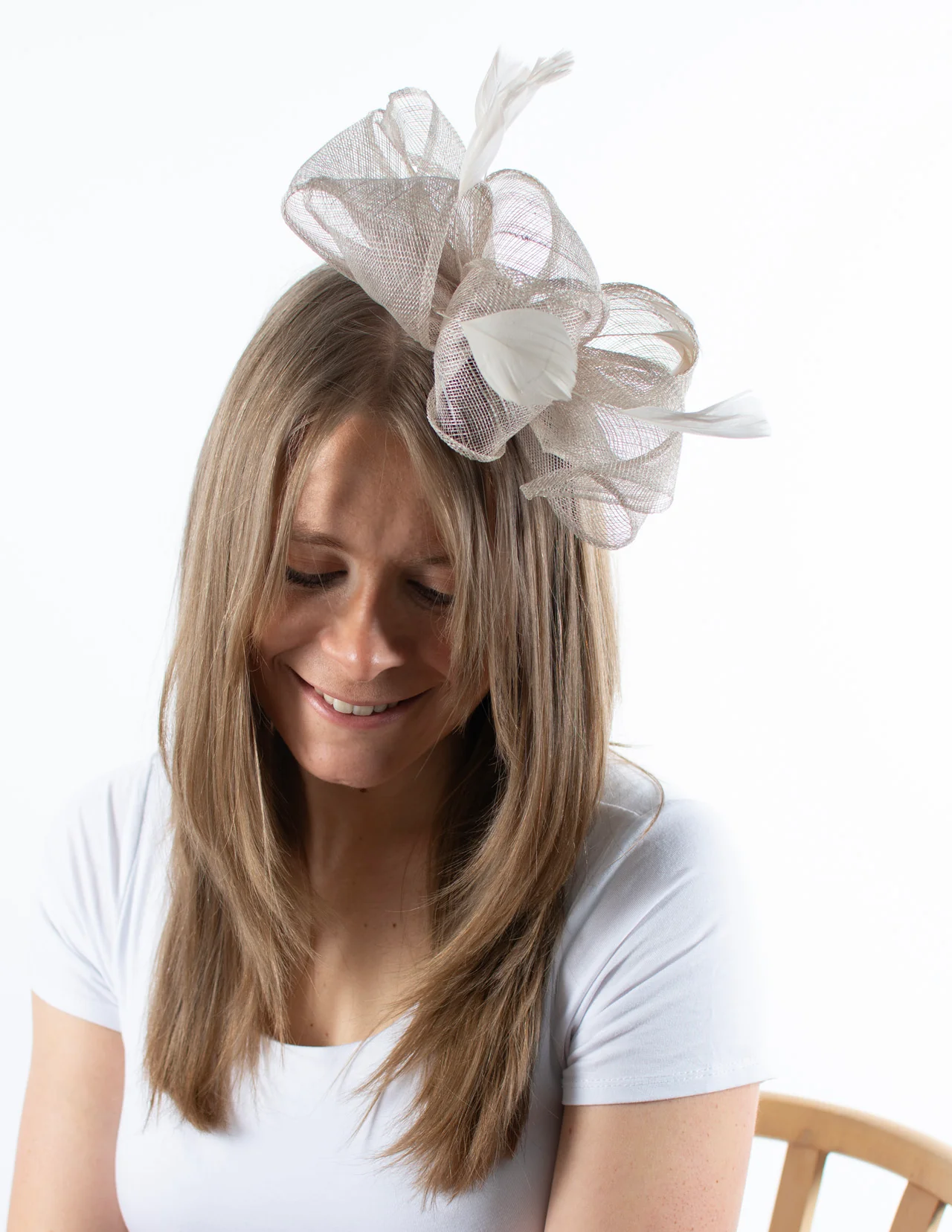 Fascinator | Feather Detail Bow | Pewter