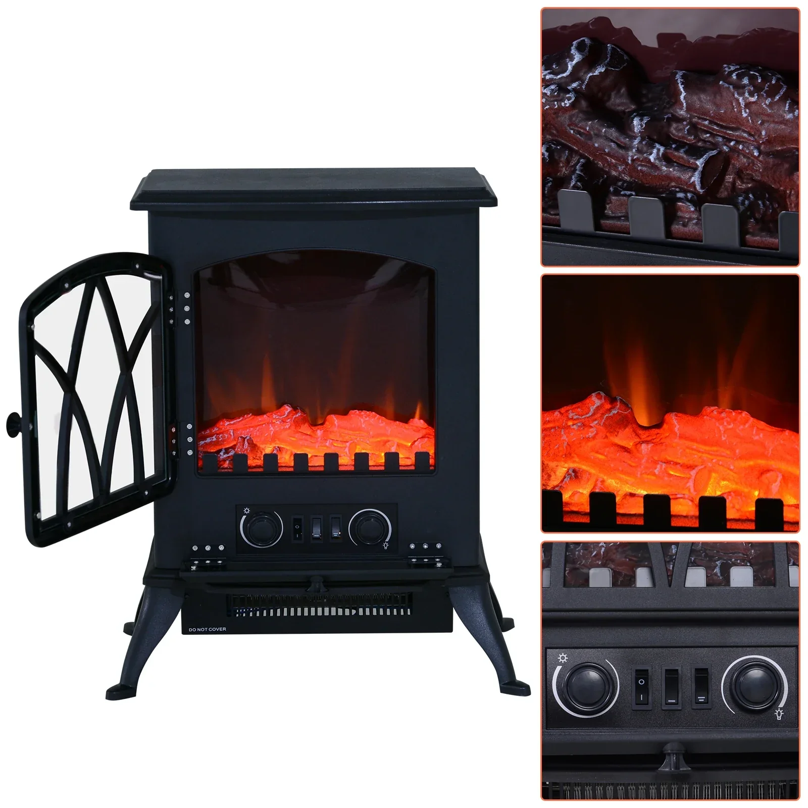 HOMCOM Elektrische haard rustiek design vlameffect