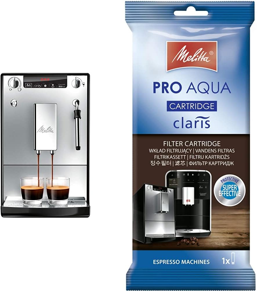 Melitta Solo & Milk - schlanker Kaffeevollautomat mit Milchaufschäumer, Kaffeemaschine mit abnehmbarem Wassertank, für z. B. Kaffee oder Cappuccino, silber