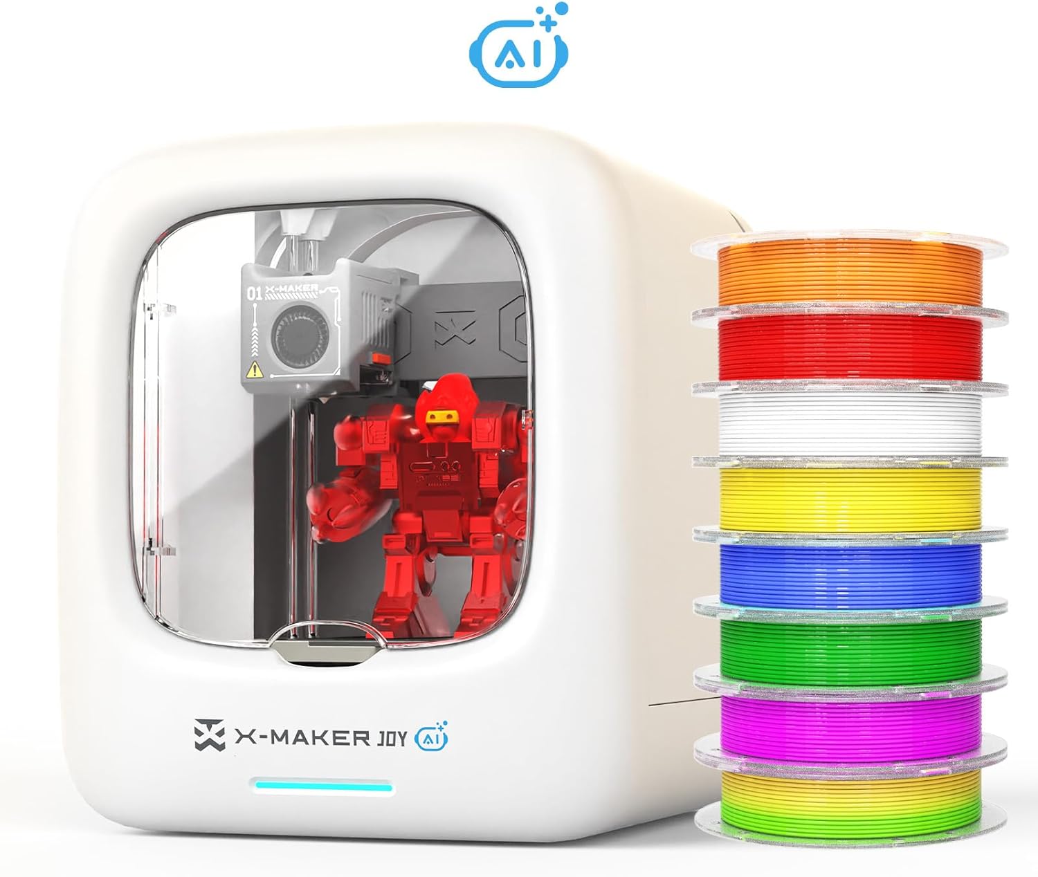 KI-gestützter 3D-Drucker für Kinder, 3D-Drucker mit 8 PLA-Filament-Set, KI Design-App, umfangreiche Sammlung an 3D-Spielzeugvorlagen,mit 16+ Mini-3D-Designmodulen, App-Steuerung