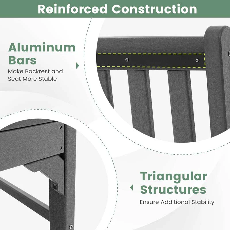 Eletriclife All-Weather HDPE 2-Person Garden Bench with Backrest and Armrests