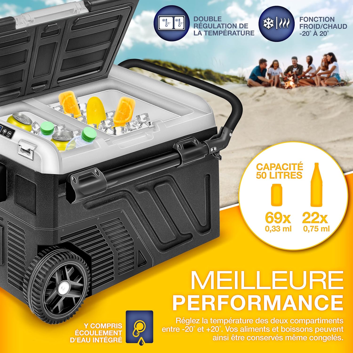 tillvex Glacière à Compresseur | Congélateur Electrique avec Contrôle WiFi-APP, Port USB, 12/24 V 230V | Réfrigérateur jusqu'à -20 °C pour Voiture, Camion, Bateau, Camping-Car, Camping (Gris, 50 L)