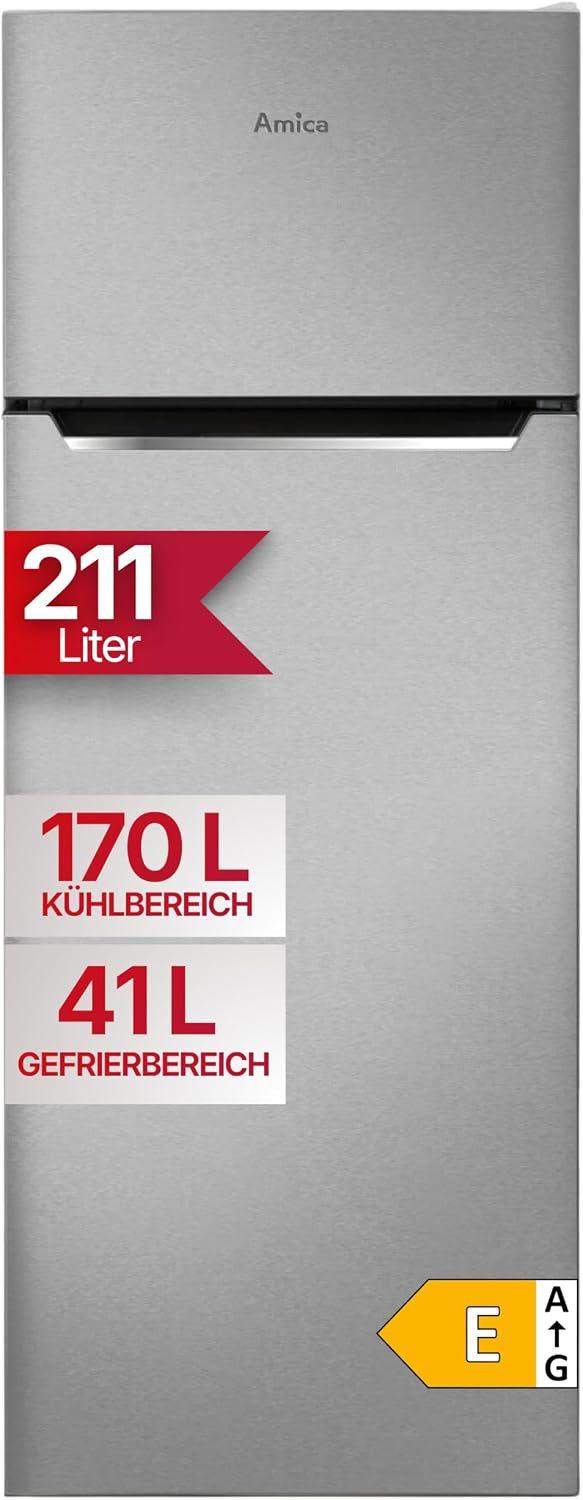 Amica Kühl‑Gefrierkombination freistehend 211 l FrostControl LED Beleuchtung 144 x 54 x 55 cm – Kühl Gefrierkombination Edelstahloptik