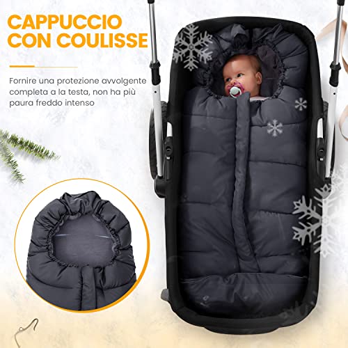 Orzbow Sacco Termico Passeggino Universale,Invernale Coprigambe per Carrozzina,Cappuccio con Coulisse,Fodera in Caldo Pile,Bande Riflettenti,Cerniera,Impermeabile e Lavabile in Lavatrice (Nero) : Prima infanzia