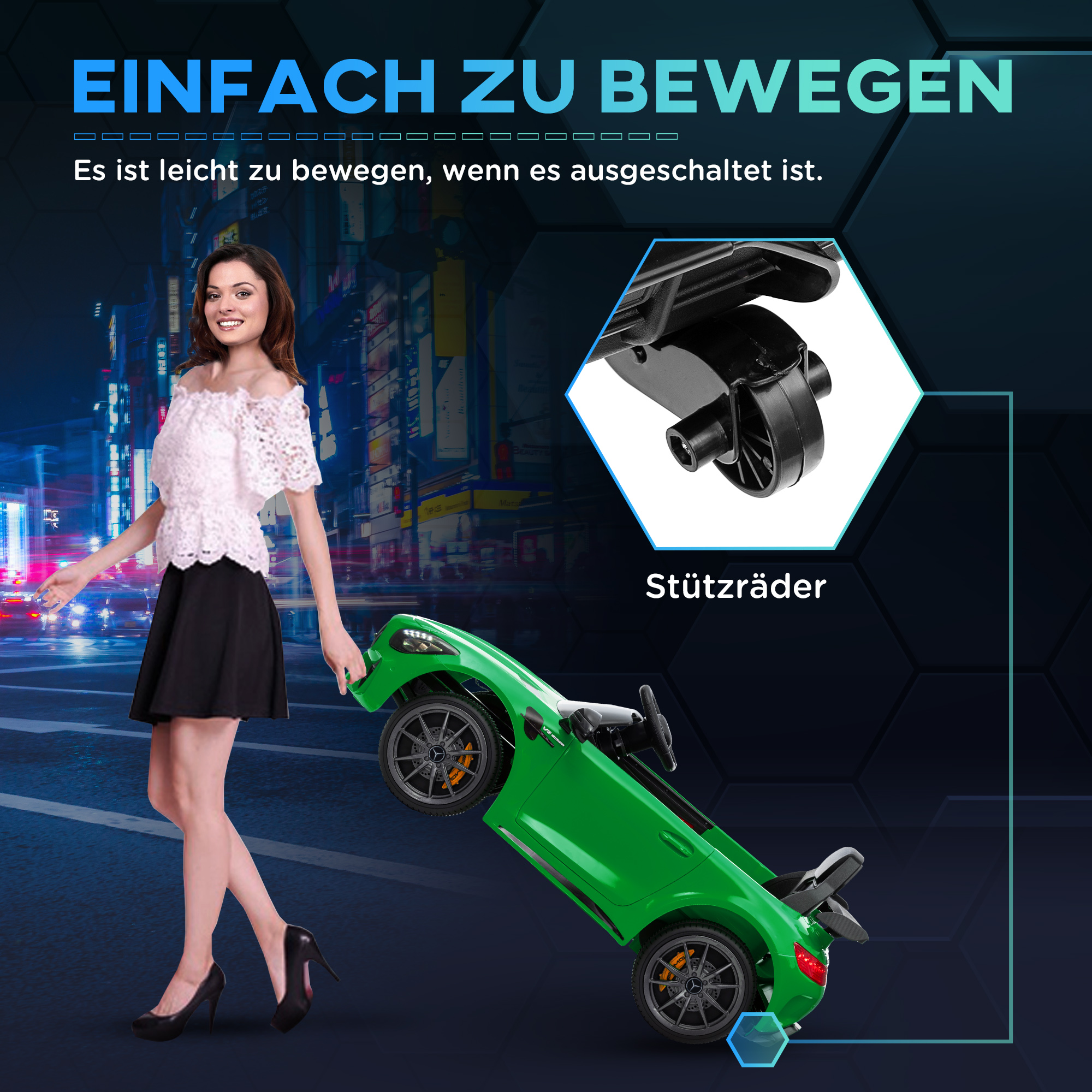 AIYAPLAY Elektrisch Kinderauto, Mercedes, 3-5 km/u, Afstandsbediening, Licht & Muziek, Groen