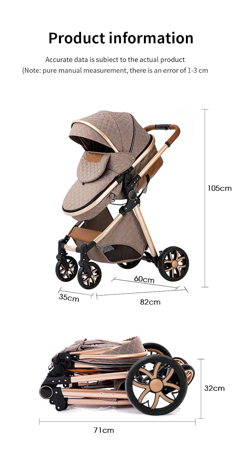 YAZOCO kinderwagen 3 in 1, Zusammenklappbar kinderwagen mit Wickeltasche,Komplettset Becherhalter,Moskitonetz, Fußabdeckung,Sitzzubehör (4 Rosa)