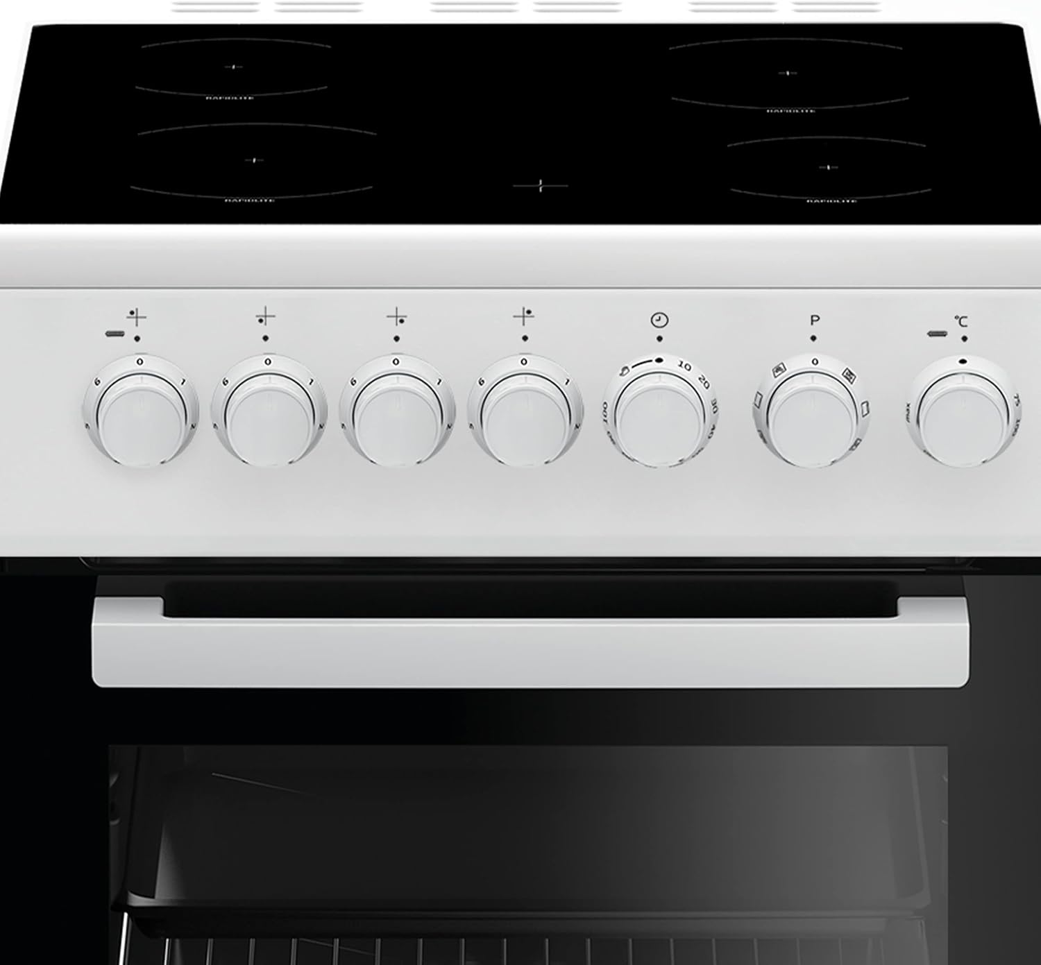 Beko FSM57100GW b100 Elektro-Herd mit Glaskeramik-Kochfeld, Freistehend, 50 cm Standherd, 55 Liter Volumen, Zeitschaltuhr, pflegeleichte Emaillierung, abnehmbare Backofentür, Schwarz