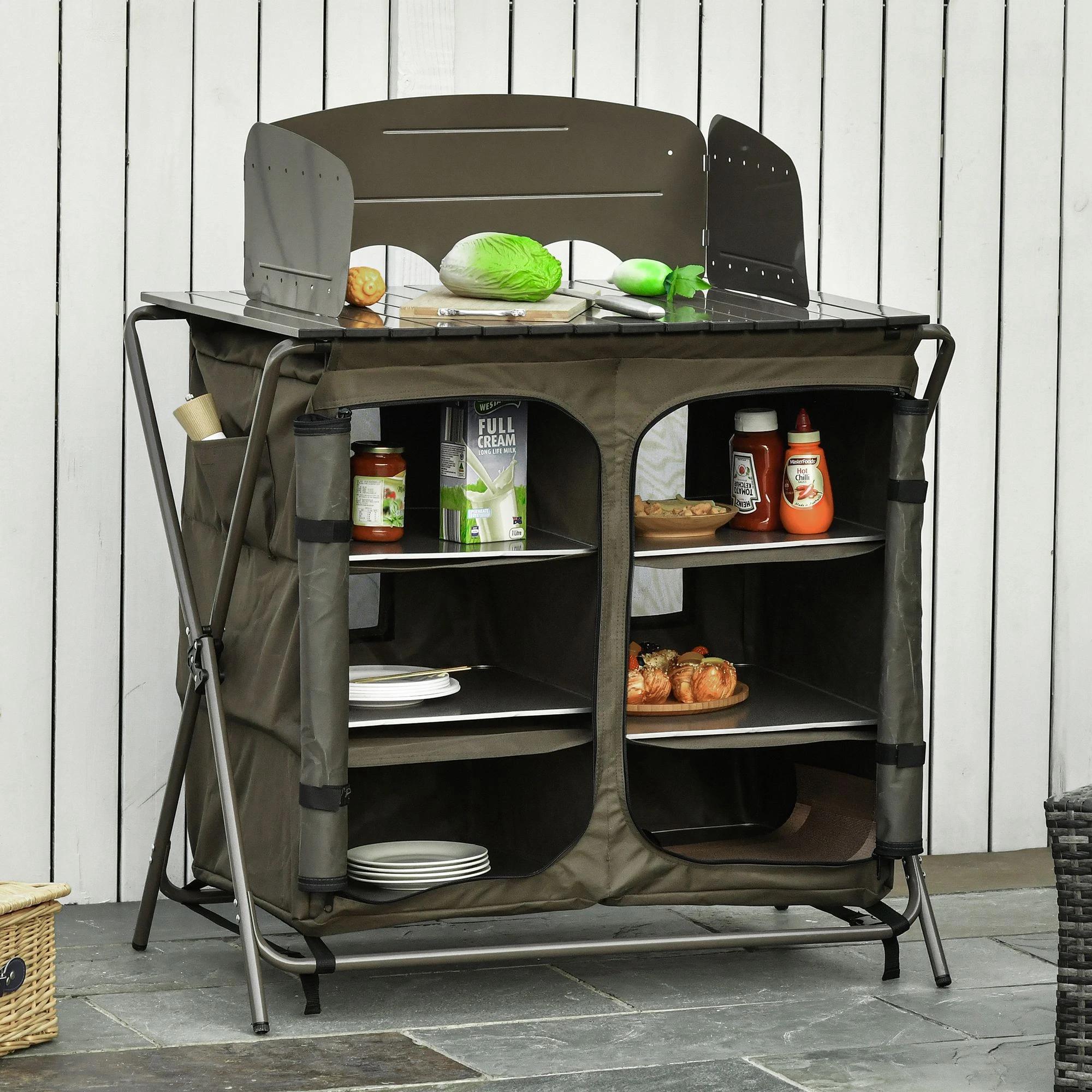 camping kast keukendoos draagtas windscherm draagtas staal 600D Oxford stof groen 57 x 94 x 109 cm