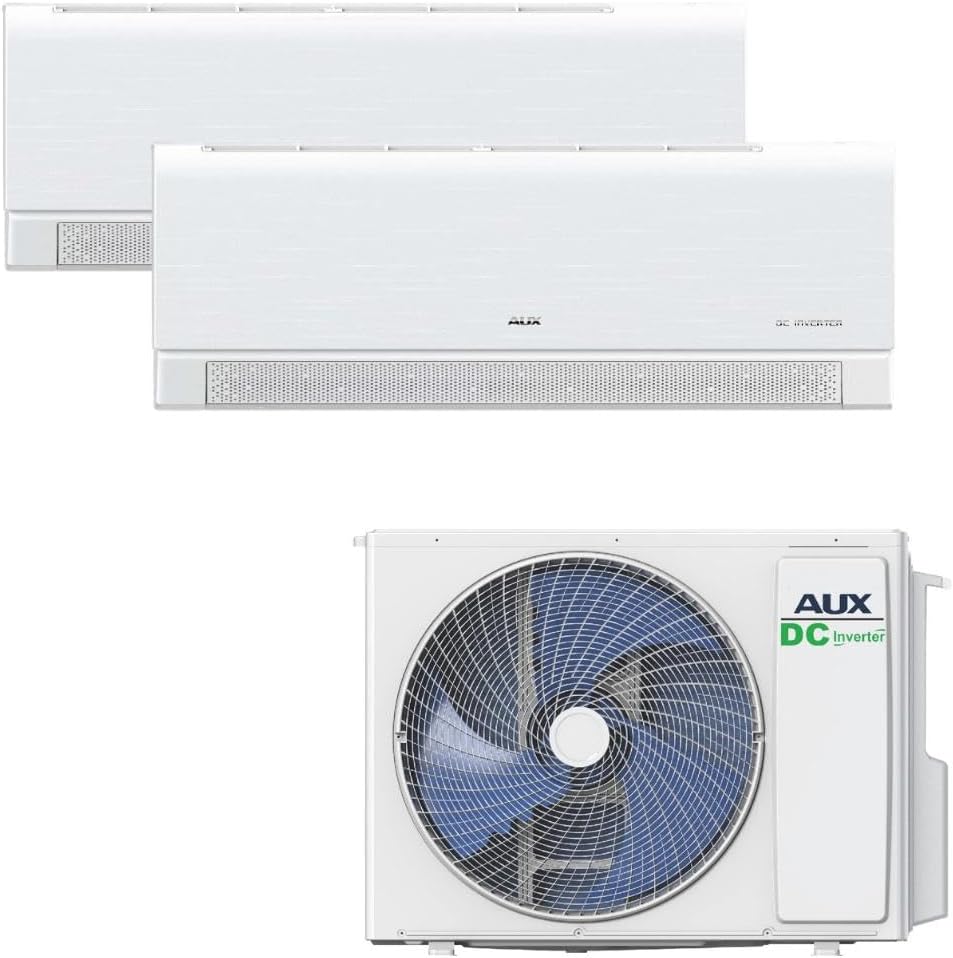 A++ AUX Klimaanlage Set Multi Split 18000 BTU (5,3kW) – Außengerät + 2x 9000 BTU Wandgerät mit WLAN – R32 Kältemittel – Mattweiß – leise Klimaanlage für 2 Räume – anschlussfertig