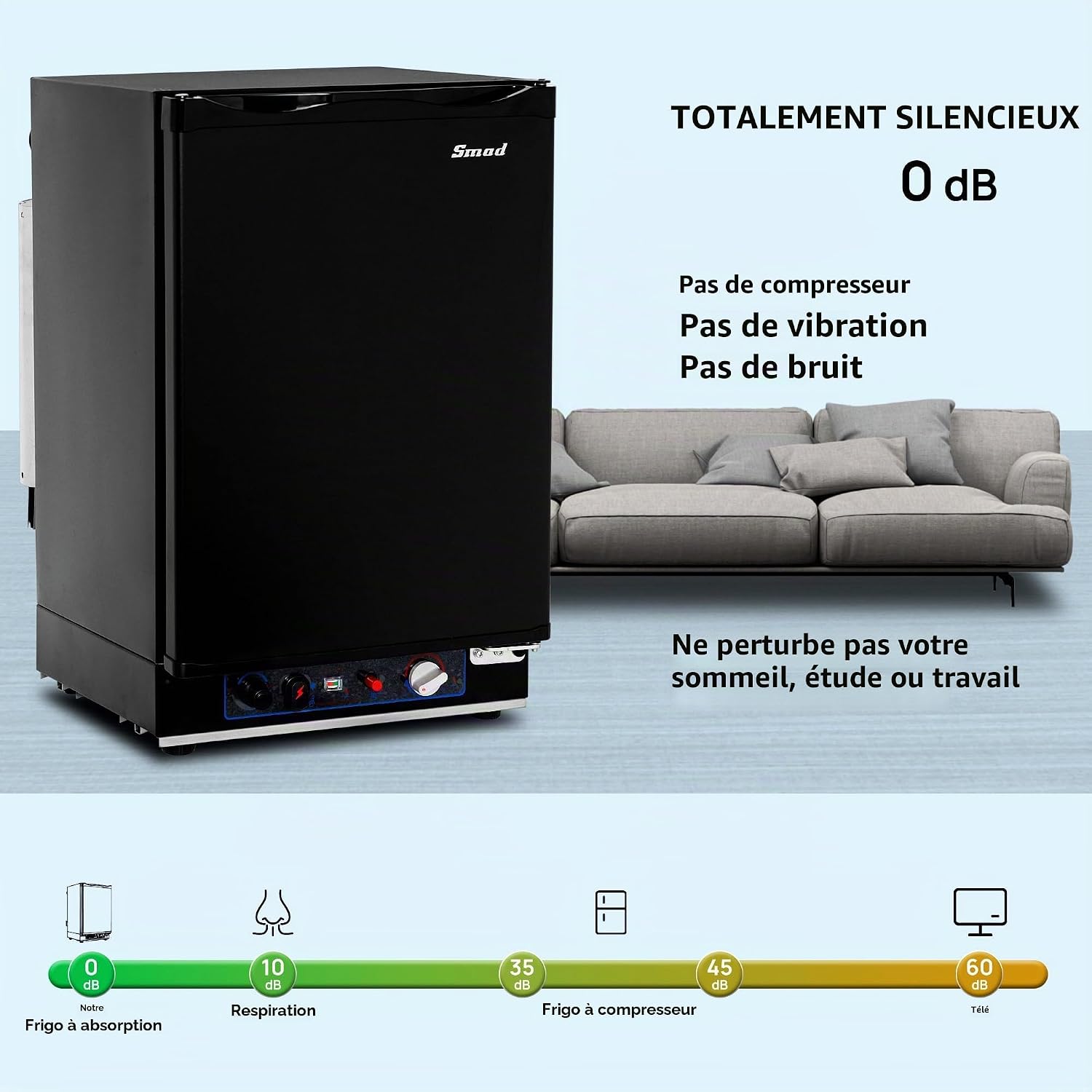 Smad Frigo Gaz, 40L, Frigo Trimixte 12V 220V Gaz Camping Car, Réfrigérateur Camping Gaz pour Camping-Car Camion Caravane Fourgon Chalet Mobile-home, 28/30mbar, Noir