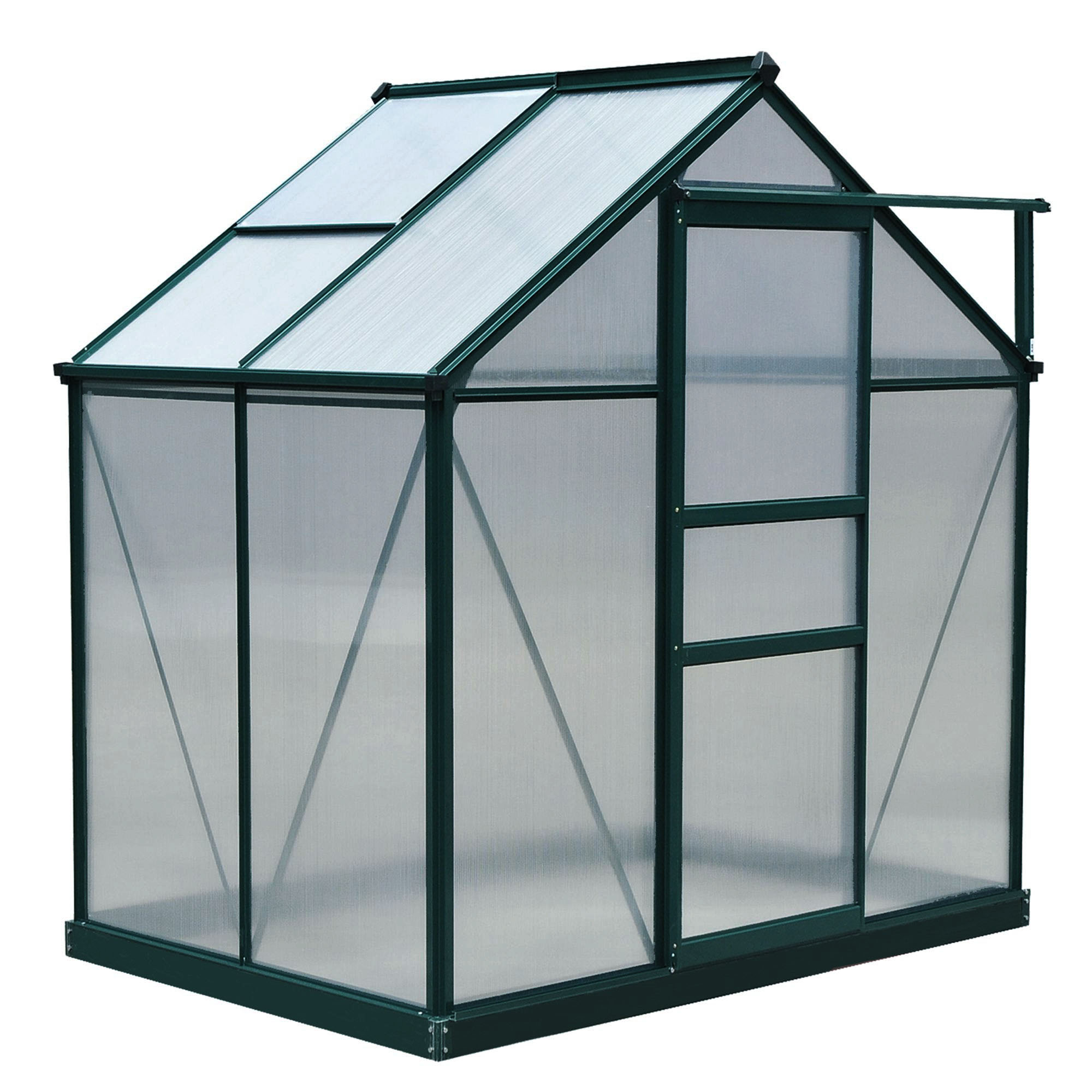 Outsunny kas aluminium kas met dakraam deur 190 x 132 x 201 cm plantenhuis met fundering inloop tomatenhuis weerbestendig polycarbonaat groen + transparant