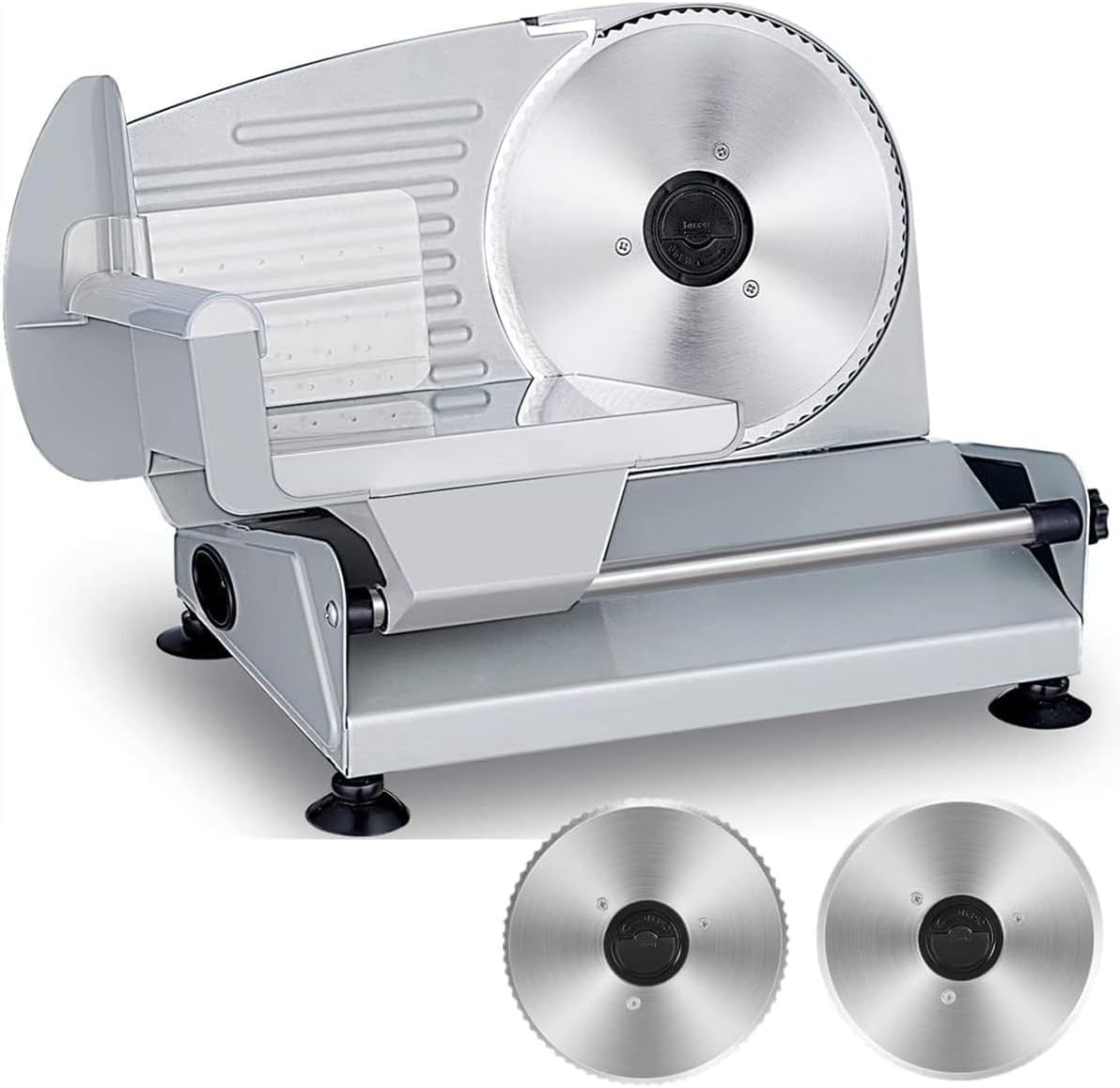 Adando Electric Meat Slicer with 3 Stainless Steel Blades - Ideal for Deli Meats, Cheese, and Bread in White