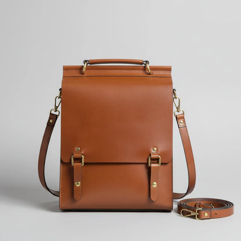 Brown Classic Satchel Laptop Leather School Backpack for Women