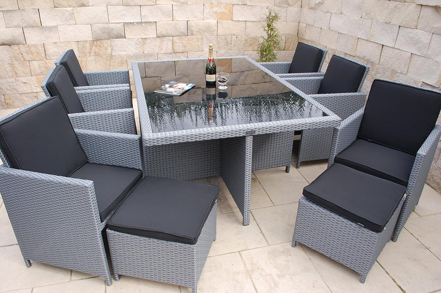 Ragnarök-Möbeldesign Heimdall Premium PolyRattan - Deutscher Hersteller - 8 Jahre GARANTIE - Aluminium Gartenmöbel Essgruppe Tisch Stuhl Hocker Platinum Grau Rostfrei Sitzgruppe
