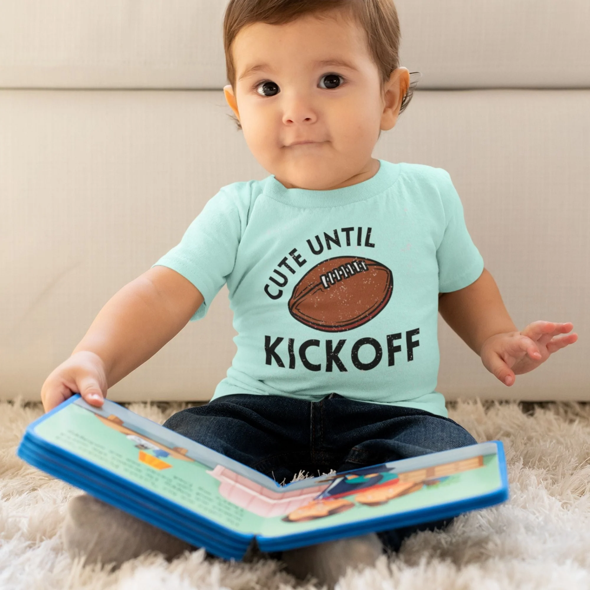 Cute Until Kickoff Baby T-Shirt, Fall Baby Tops, Fall Baby Clothes, Football Baby T-Shirt