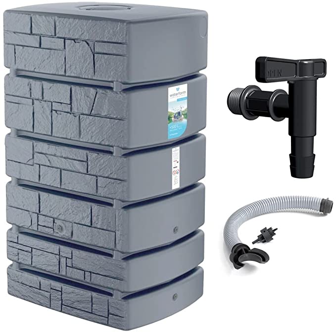 2025 Depósito de Agua de Lluvia Tower Stone – Citerna 350-500 L con Diseño Decorativo de Piedra