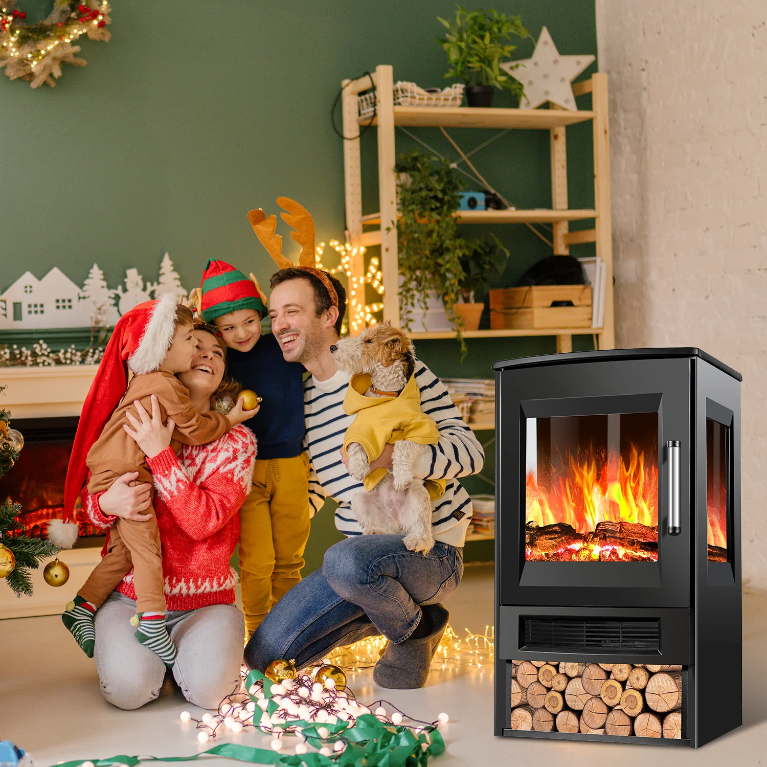Sonnewelt Elektrokamin mit LED Flammenm WiFi Fernbedienung 900W/1800W