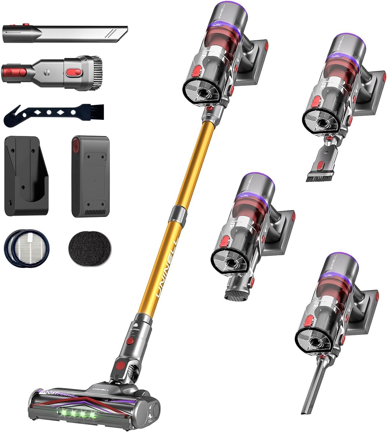 UNINELL 550W Cordless Vacuum with LED, 65-Min Runtime, Rechargeable Anti-Tangle for Home & Pet Hair