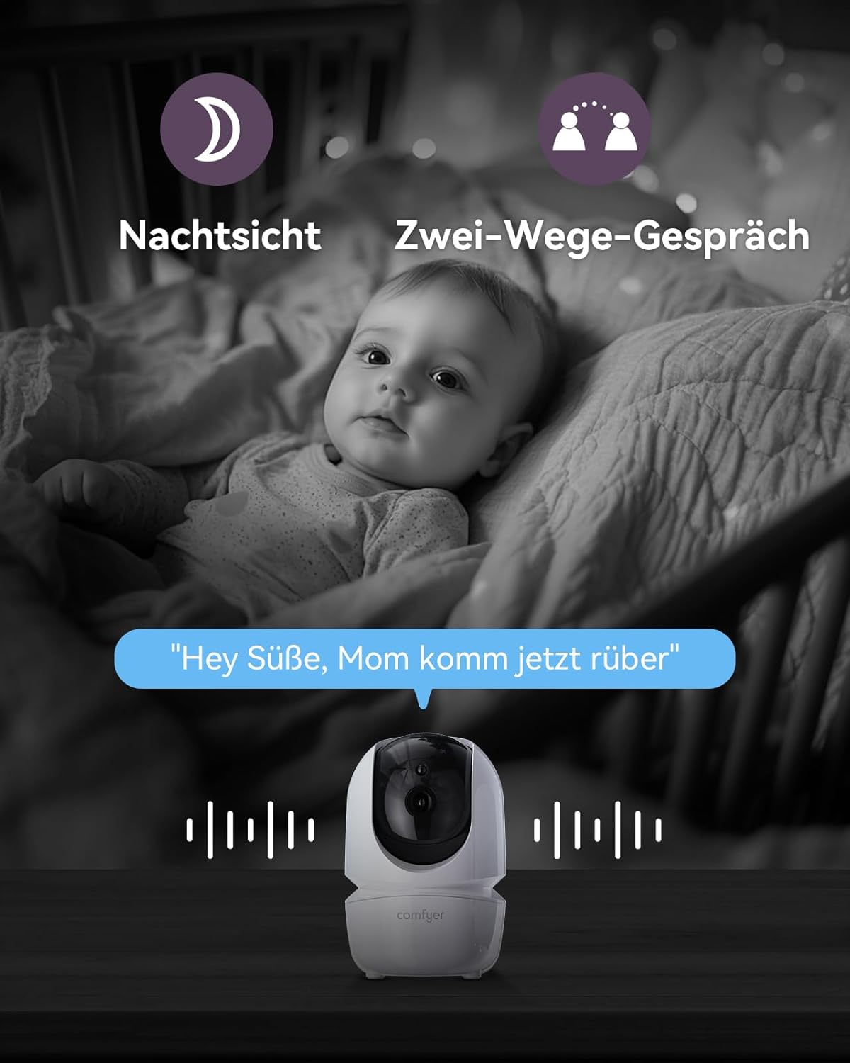 Comfyer Split-Screen Babyphone mit 2 Kameras, 7 HD 720P Video Babyphone ohne WLAN mit Halterung, IR-Nachtsicht Weitwinkelobjektiv Vox-Modus 2-Wege-Audio 960 Fuß Reichweite Videoüberwachungsgeräte