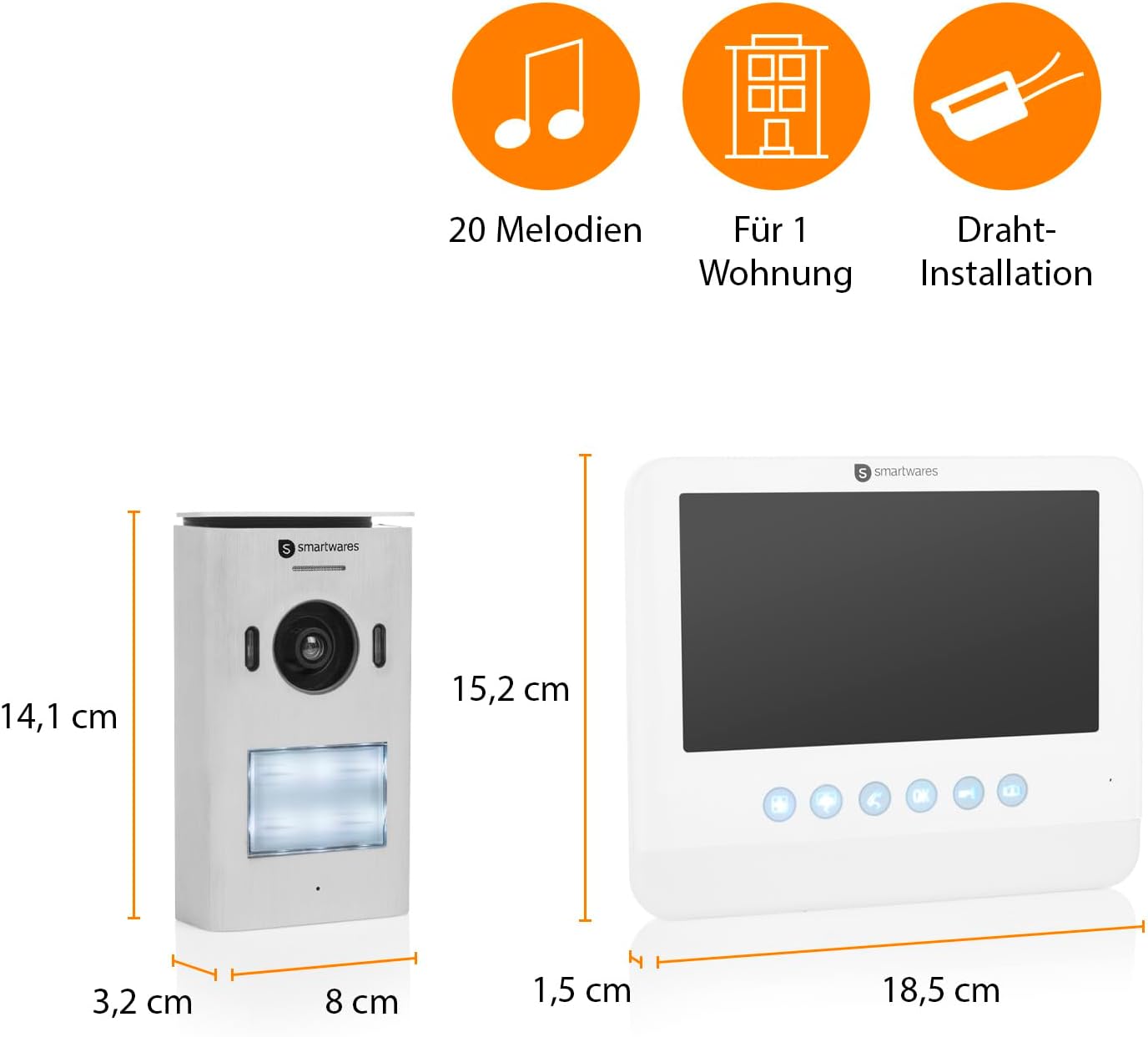 Smartwares HD Video-Türgegensprechanlage für 1 Wohneinheit, 7 Zoll (17,8 cm) Monitor mit Touchscreen-Panel/Türöffnerfunktion / 2-Draht-Technik, Silber, 1-Partei HD-Videogegensprechanlage