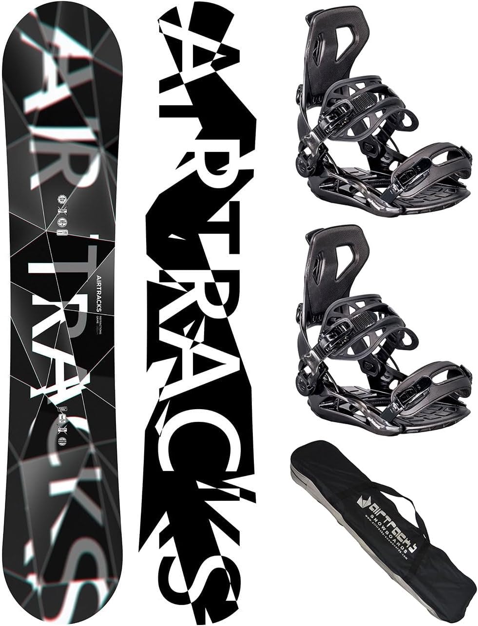 Airtracks Herren Snowboard Set – Refractions Game Snowboard Wide - Snowboardbindung Master Fastec - Snowboard Bag 155 159 161 165 171 cm