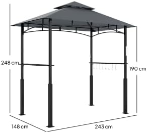 Outsunny Grillpavillon mit LED 243 x 148 x 248 cm wasserdicht flammhemmend Gartenpavillon mit Doppeldach,Seitenregalen, Gartenlauben mit UV-Schutz, BBQ Pavillon aus Metall Grillzelt für Party BBQ Grau