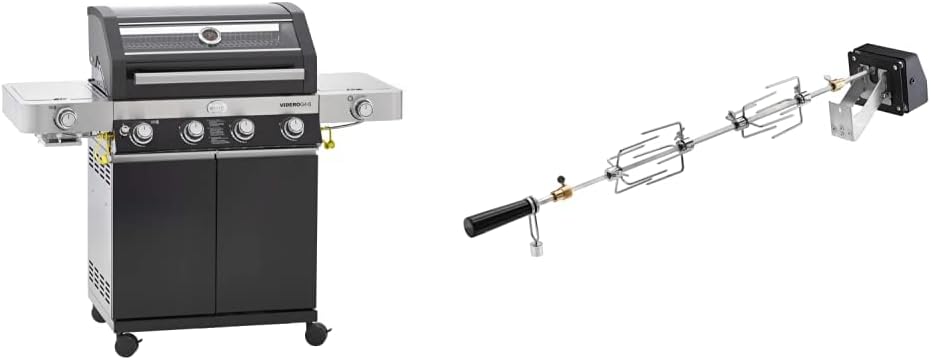 RÖSLE Elektrogrill BBQ-Portable Videro E2-P, tragbarer Tischgrill mit 2 Brennern, Warmhalterost und Deckel mit Glaseinsatz, pulverbeschichteter Stahl, schwarz/silbern