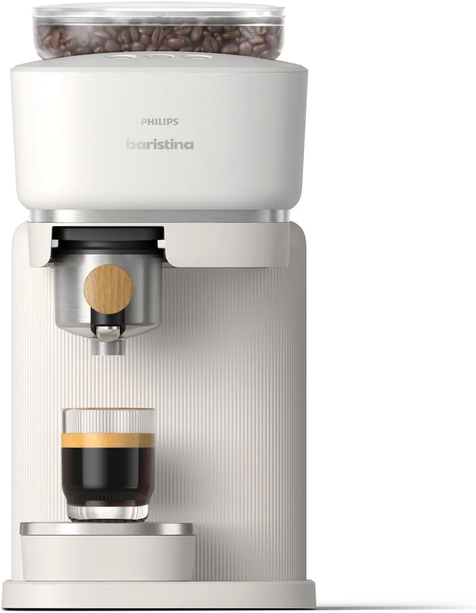 Philips Baristina Espressomaschine - Real Espresso- made simple. Kompakte Kaffeemaschine- Naturwei? mit wei?em Siebtr?ger- 16-bar-Pumpendruck- automatisches Mahlwerk- Cafe Crema (BAR300/00)