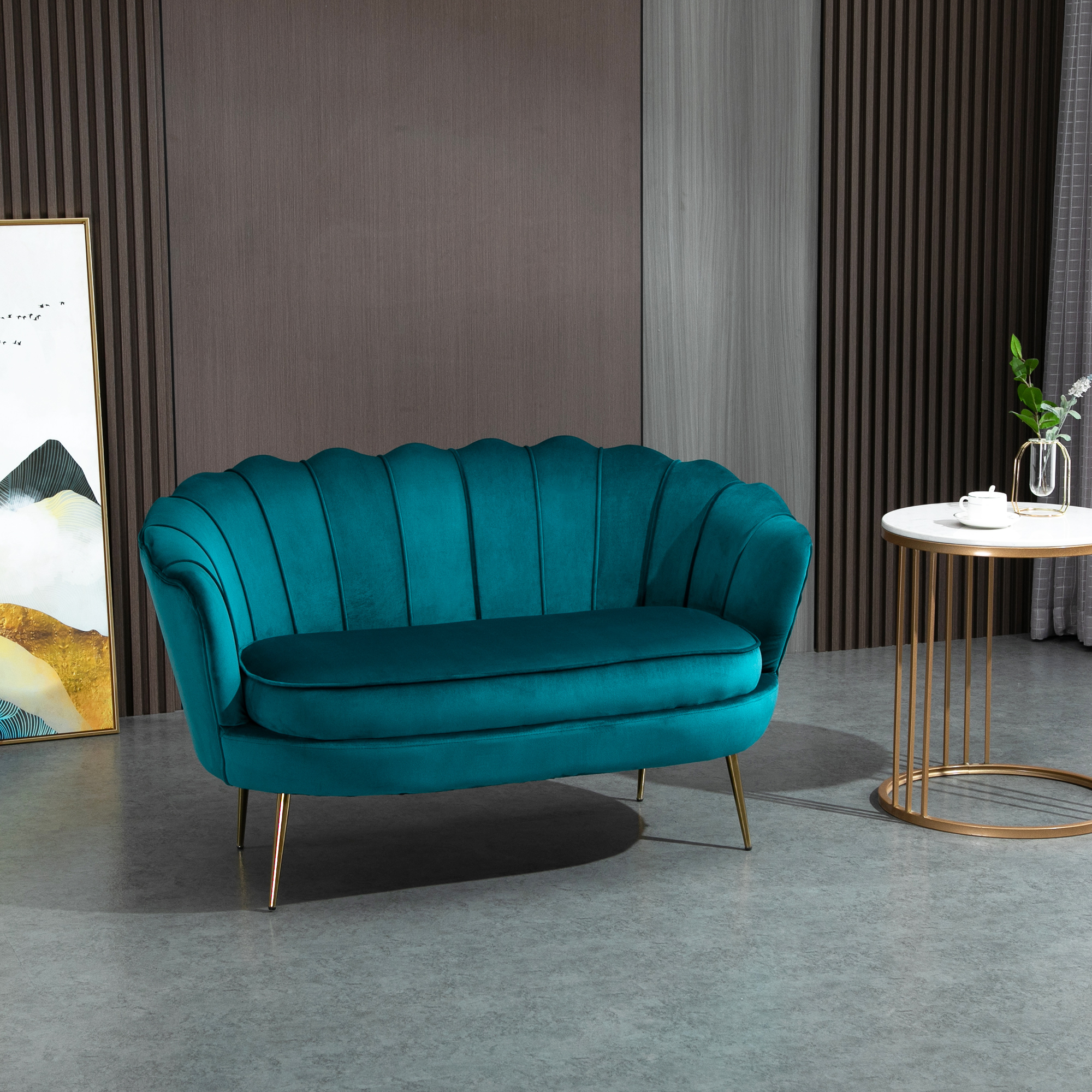 Tweezitsbank, Sofa, Gepolsterde Bank, Samtlook, Dubbelzitbank, tot 150 kg belastbaar, 130 x 77 x 77 cm, Donkergroen