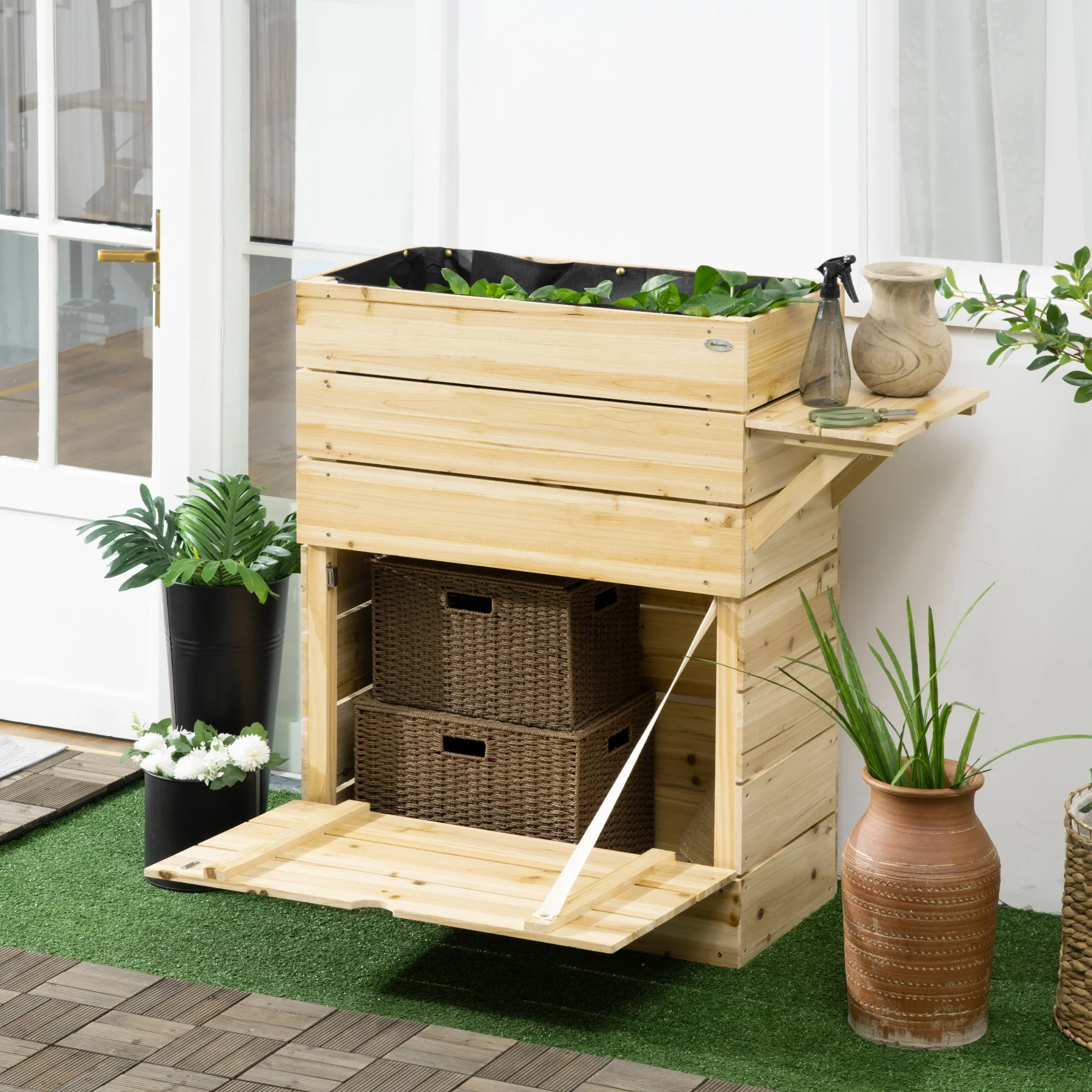 Outsunny Verhoogde plantenbak met legplank van massief hout