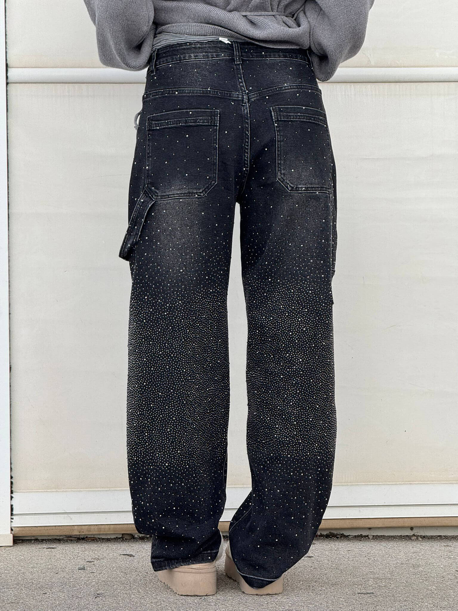 Damen Baggy Jeans mit Glitzer-Applikationen | Weite Wide Leg Denim Hose im Balloon-Schnitt | Bequeme Damenjeans aus Baumwolle