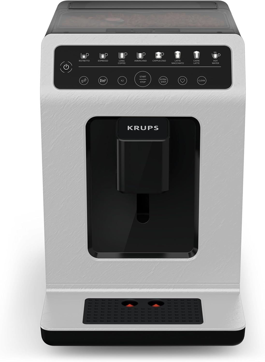 Krups Evidence ECOdesign Kaffeevollautomat mit Milchschlauch, 8 Getränke, 2-Tassen-Funktion, Recyceltes Material, Kaffeemaschine, Weiß/Schiefer, EA897A10